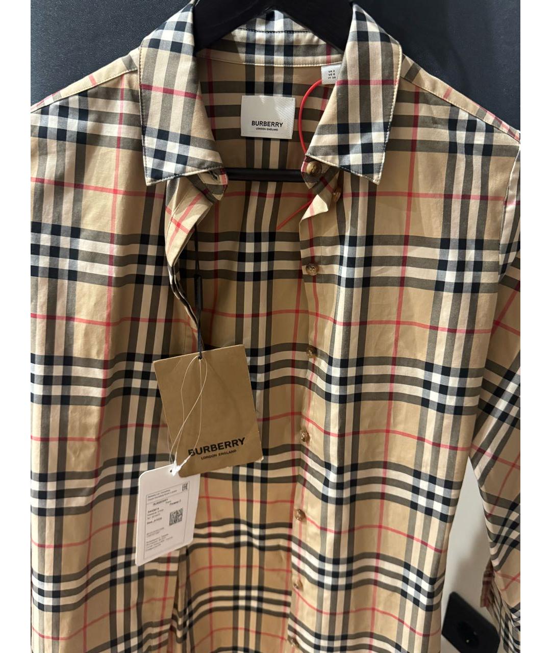 BURBERRY Бежевая хлопко-эластановая рубашка, фото 3