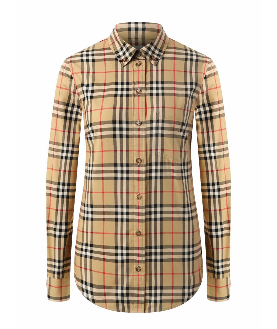 BURBERRY Бежевая хлопко-эластановая рубашка, фото 1