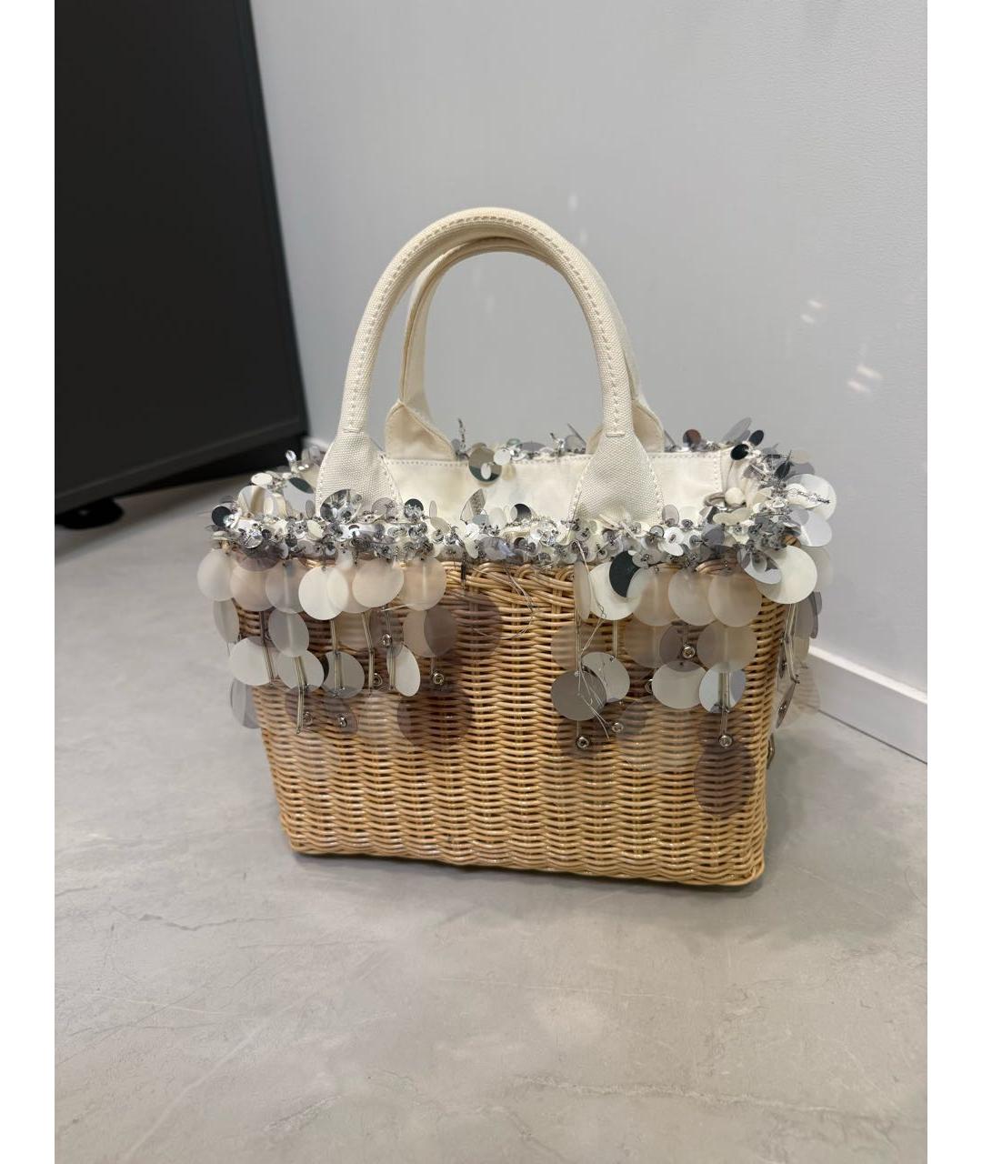 PRADA Бежевая кожаная сумка с короткими ручками, фото 3