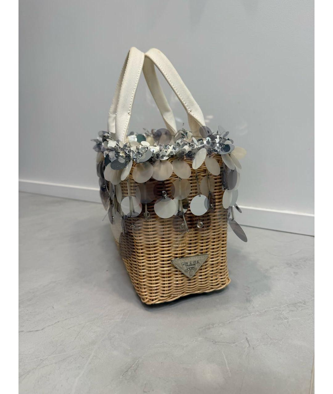 PRADA Бежевая кожаная сумка с короткими ручками, фото 2