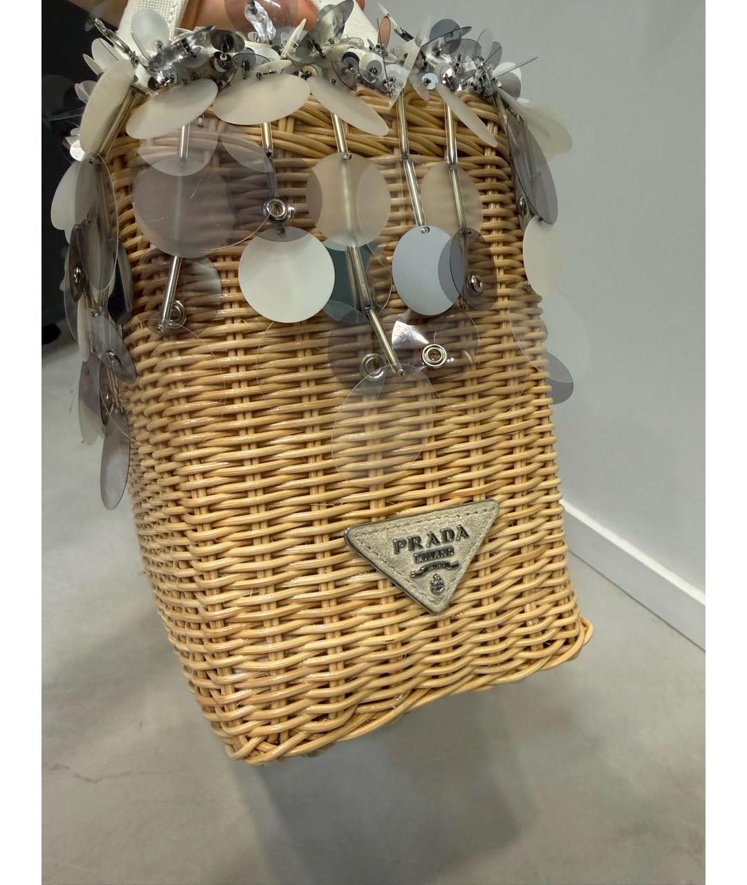 PRADA Бежевая кожаная сумка с короткими ручками, фото 6