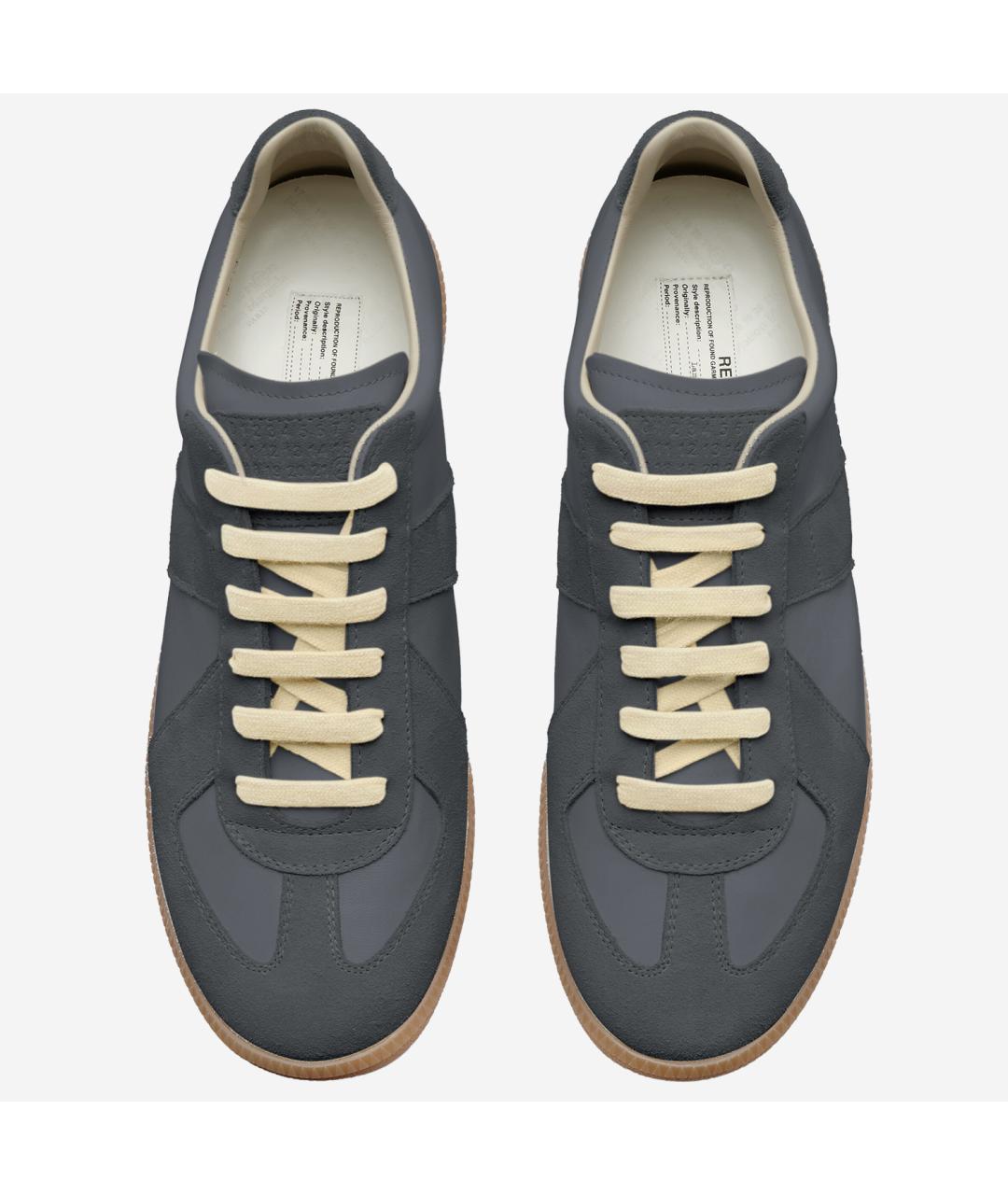 MAISON MARGIELA Синие кожаные низкие кроссовки / кеды, фото 2