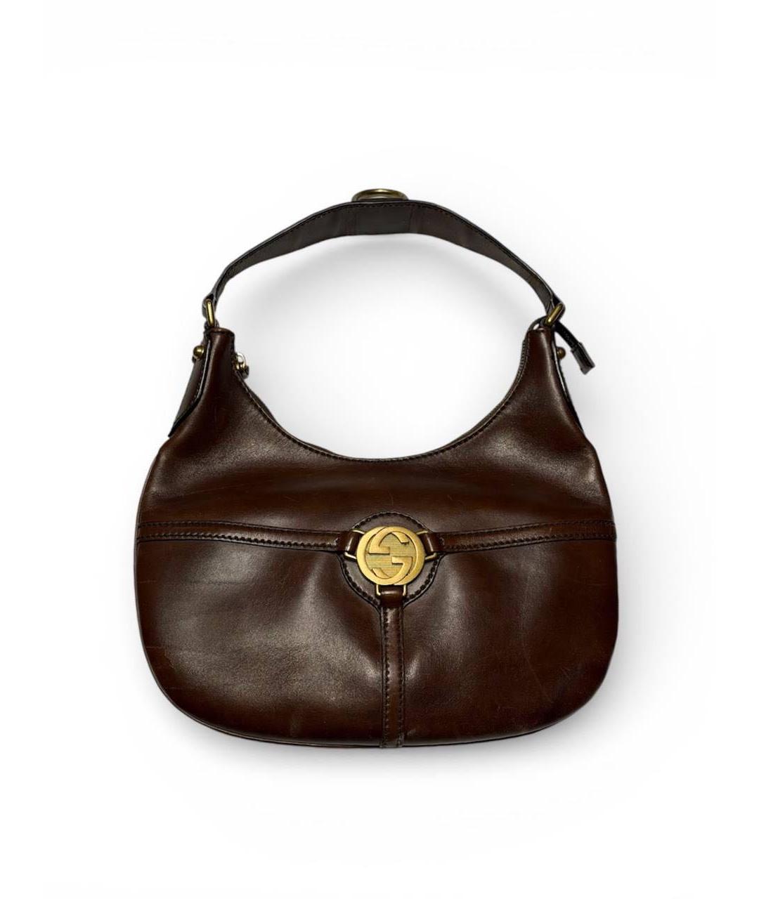 GUCCI Коричневая кожаная сумка с короткими ручками, фото 5