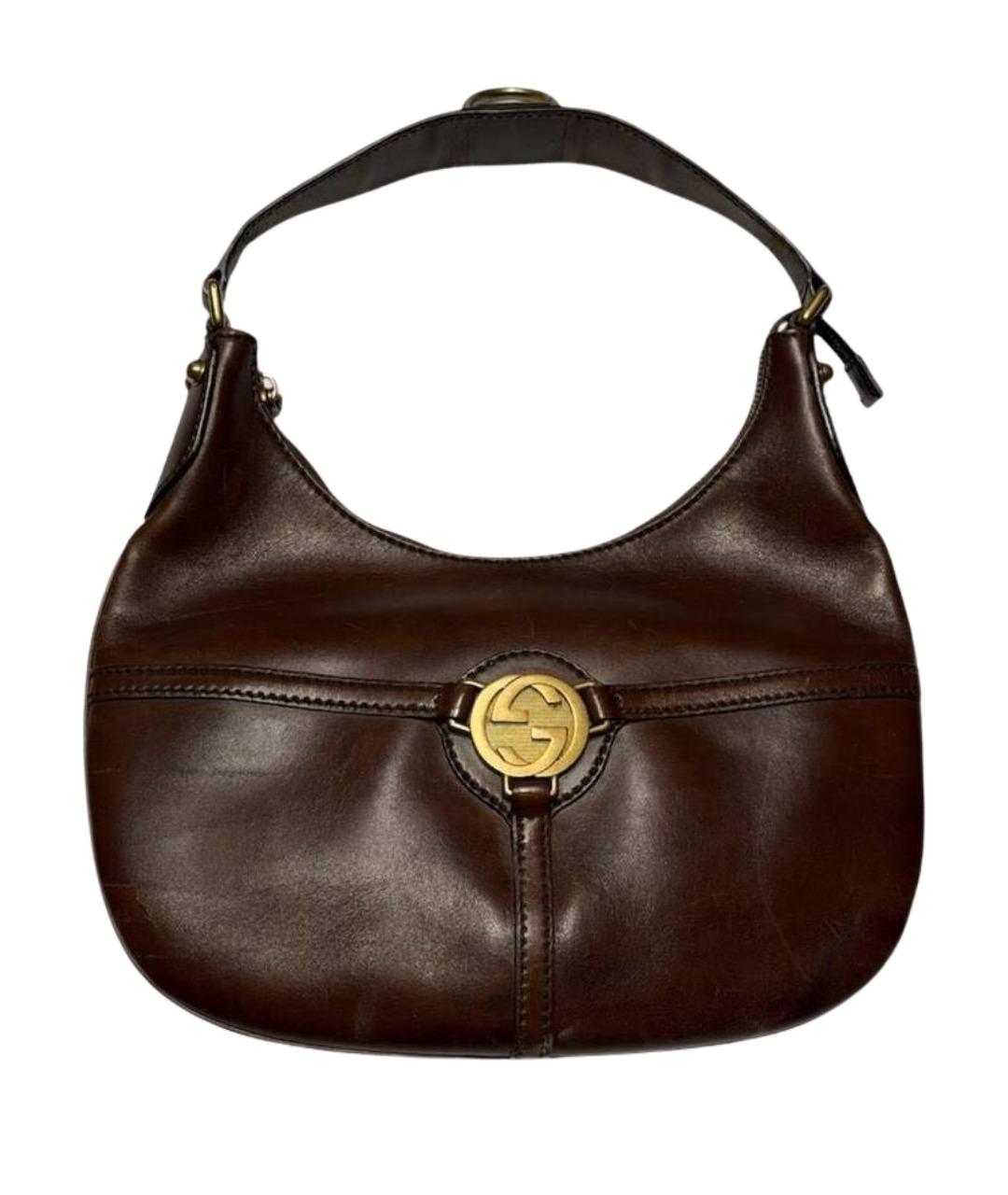 GUCCI Коричневая кожаная сумка с короткими ручками, фото 1