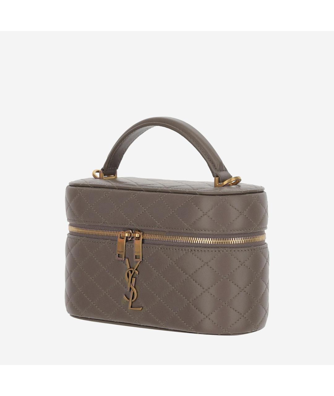 SAINT LAURENT Серая кожаная сумка с короткими ручками, фото 2