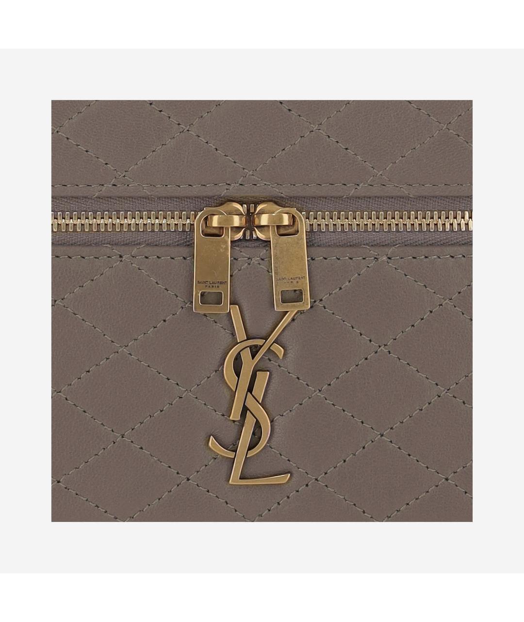 SAINT LAURENT Серая кожаная сумка с короткими ручками, фото 5