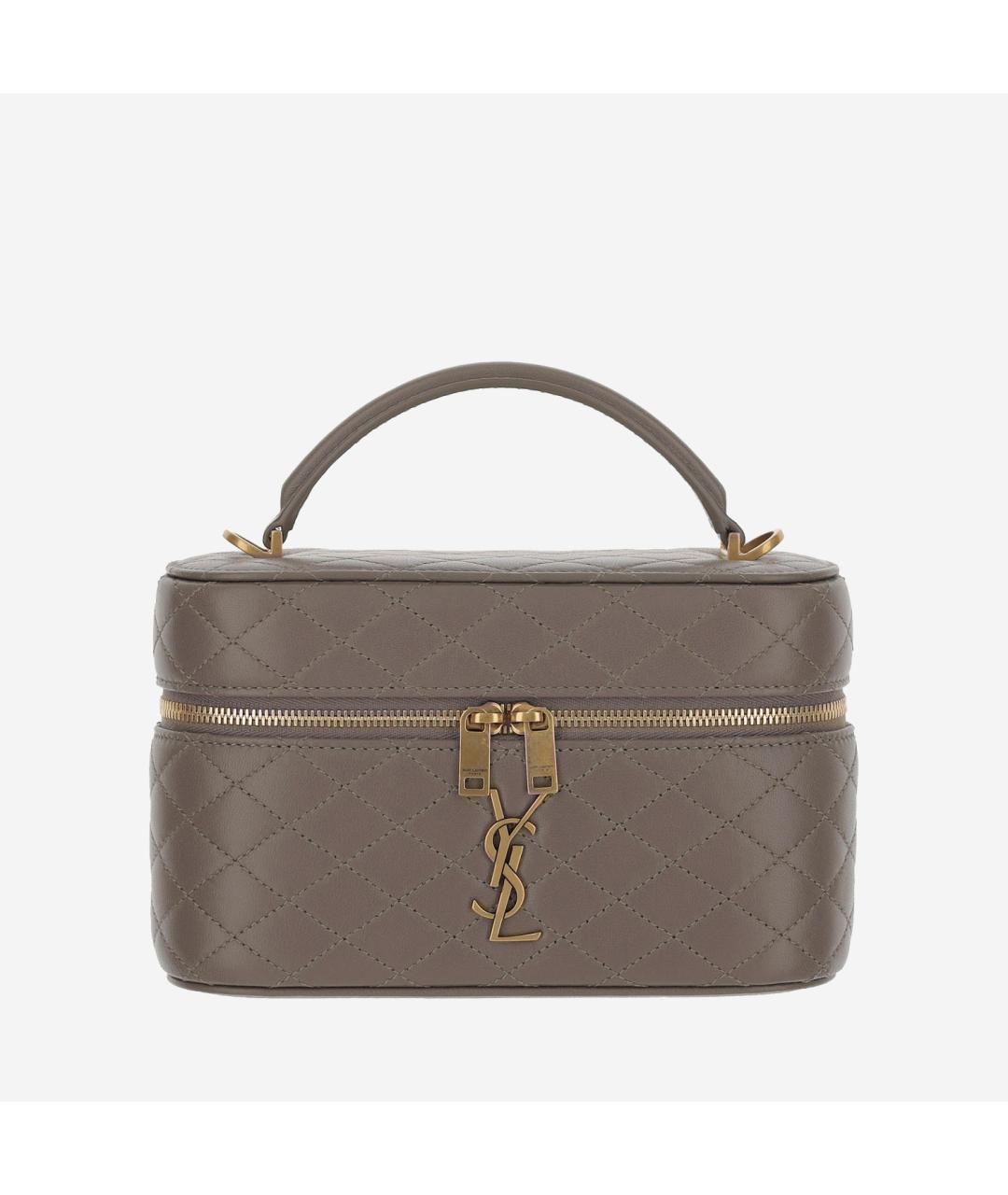 SAINT LAURENT Серая кожаная сумка с короткими ручками, фото 6