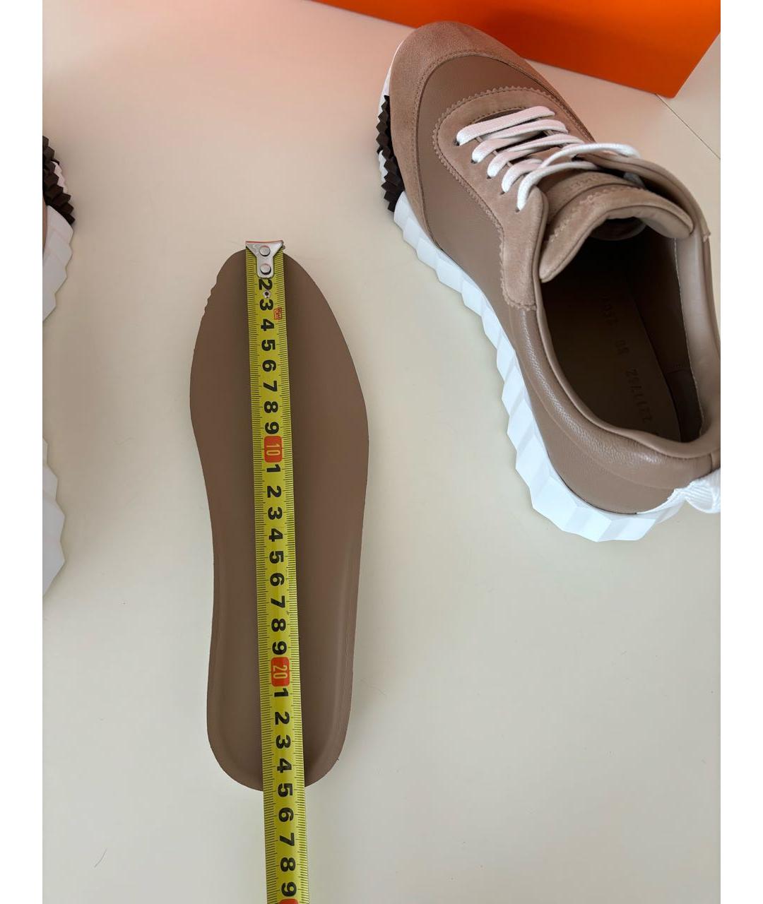 HERMES Бежевые кожаные кроссовки, фото 7