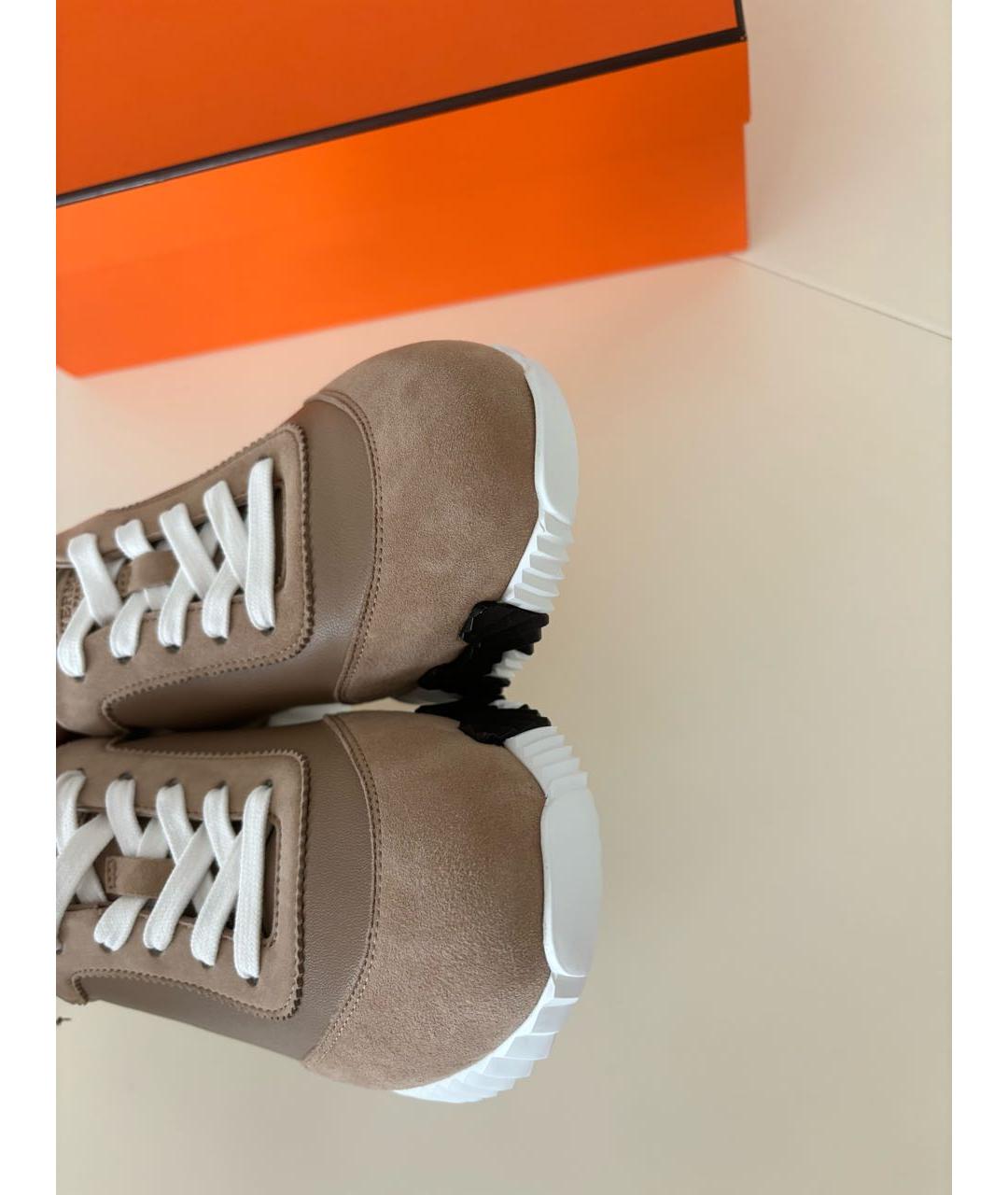 HERMES Бежевые кожаные кроссовки, фото 4