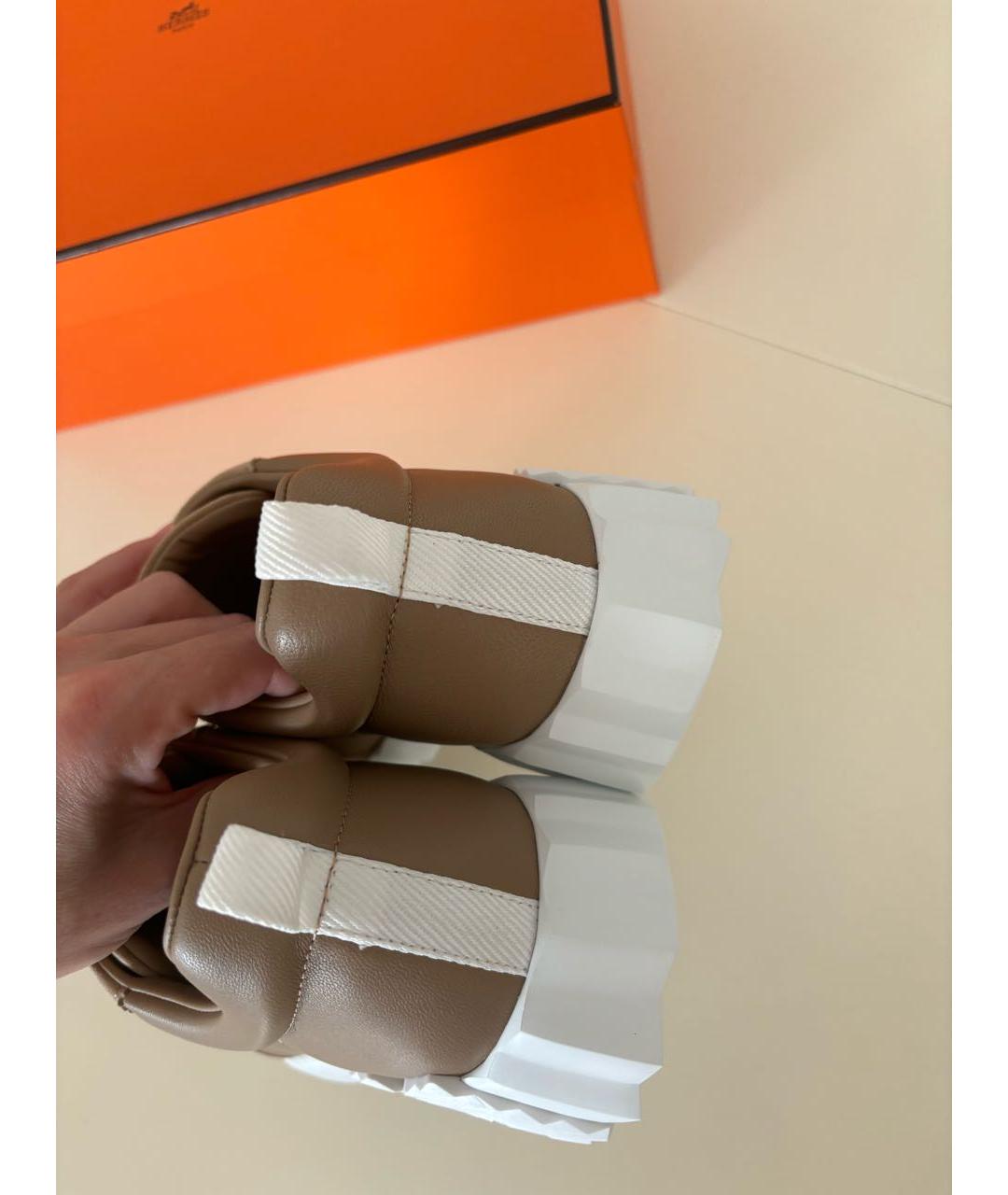 HERMES Бежевые кожаные кроссовки, фото 3