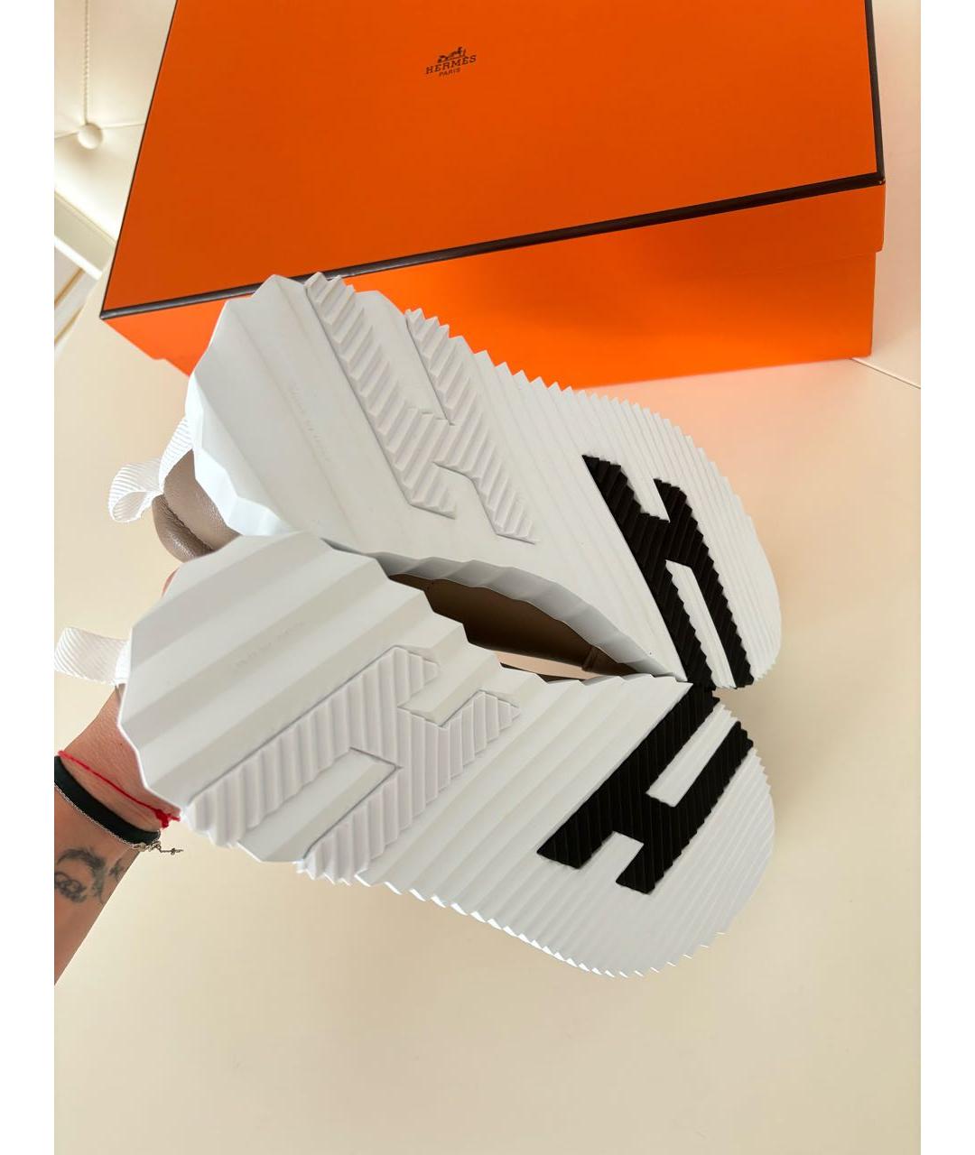 HERMES Бежевые кожаные кроссовки, фото 5