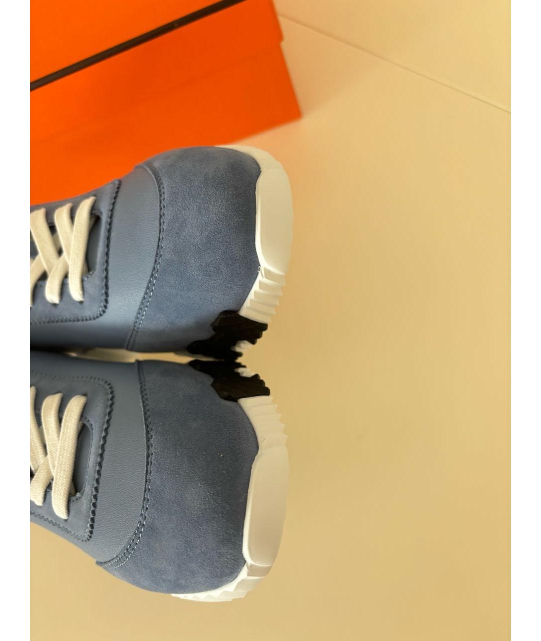 HERMES Голубые кожаные кроссовки, фото 3