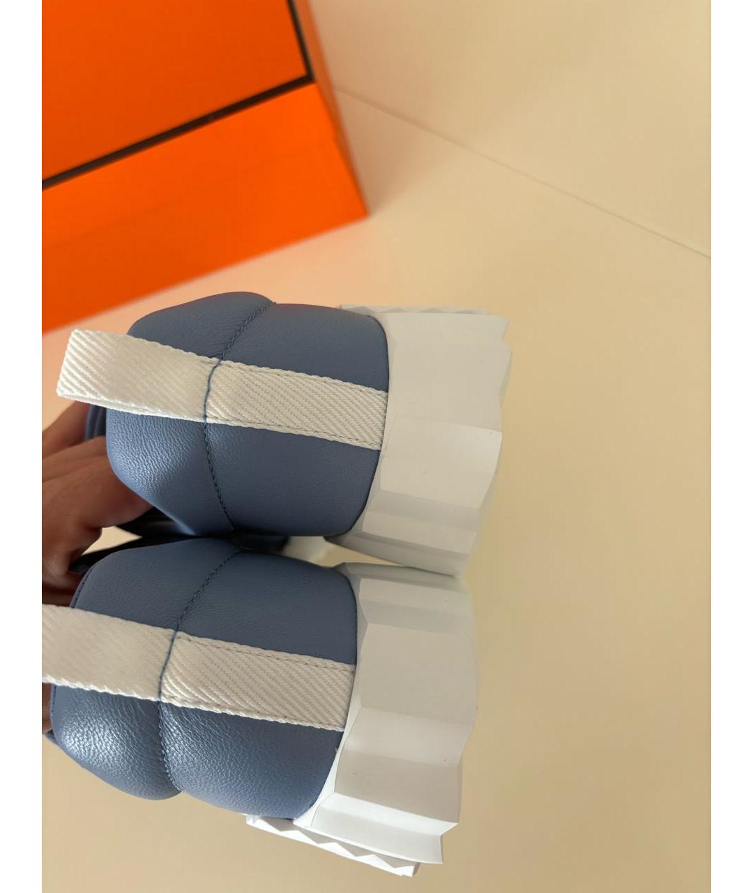 HERMES Голубые кожаные кроссовки, фото 4