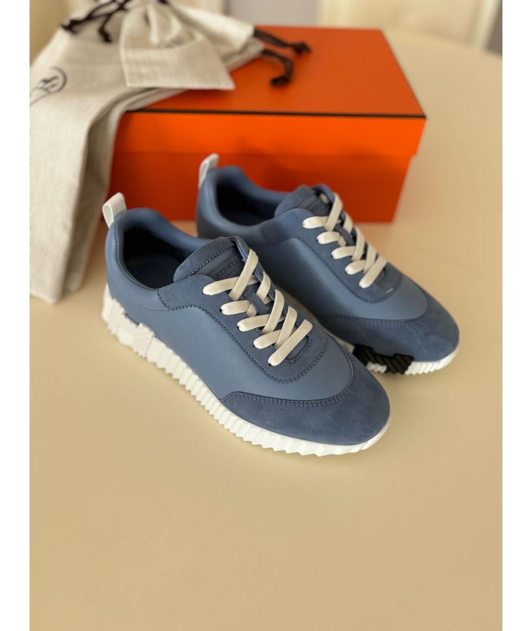 HERMES Голубые кожаные кроссовки, фото 8
