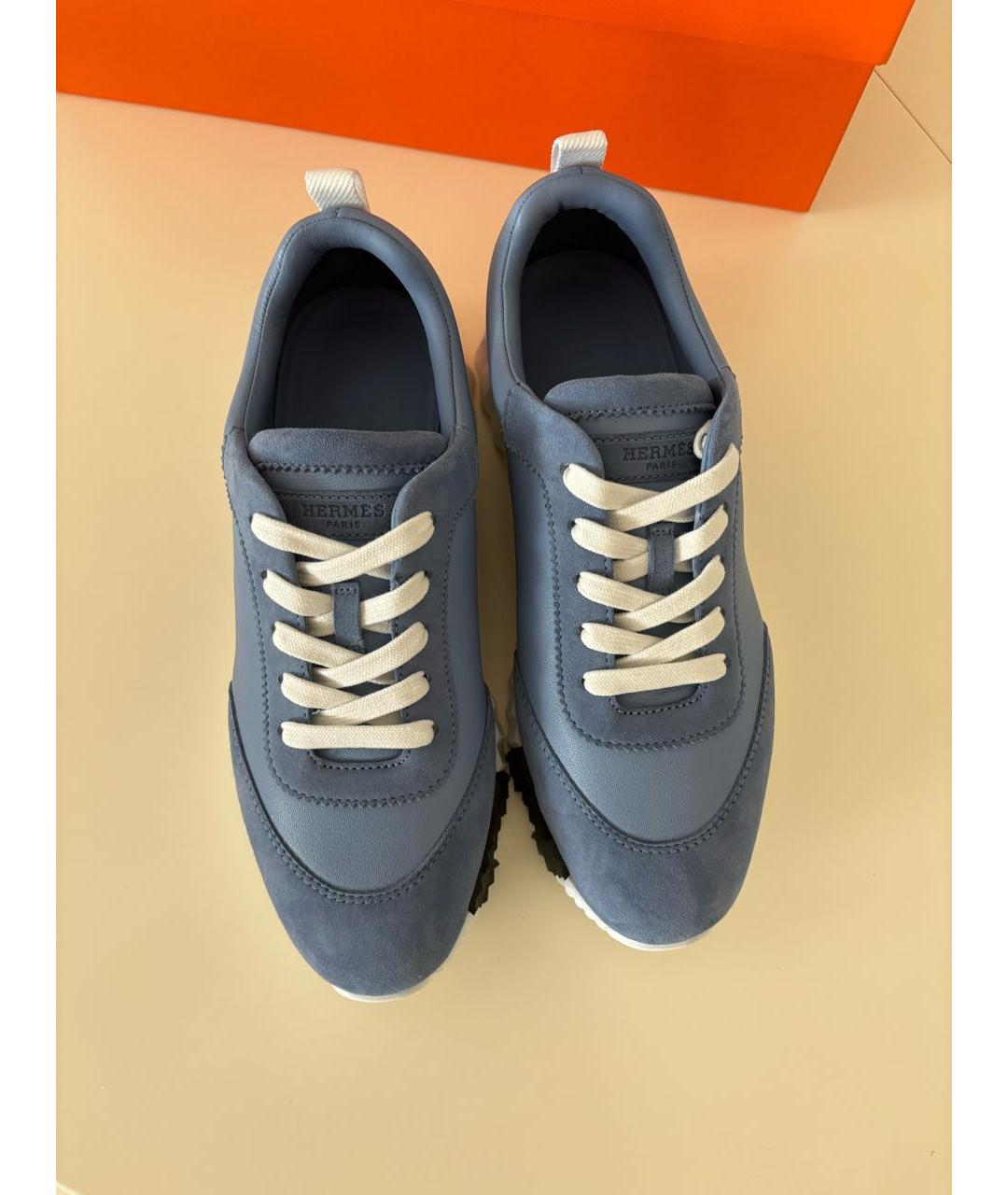 HERMES Голубые кожаные кроссовки, фото 2