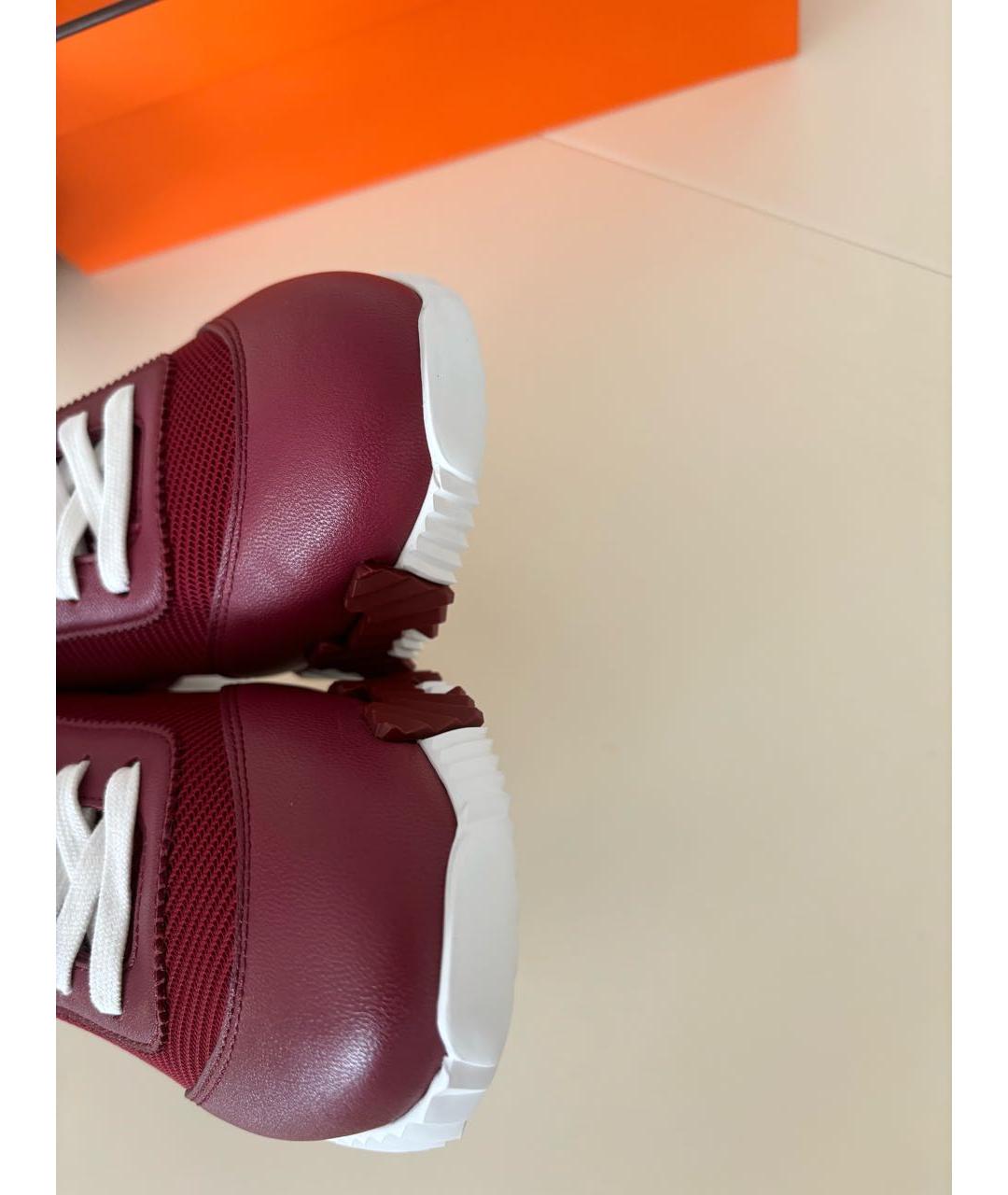 HERMES Бордовые кожаные кроссовки, фото 3