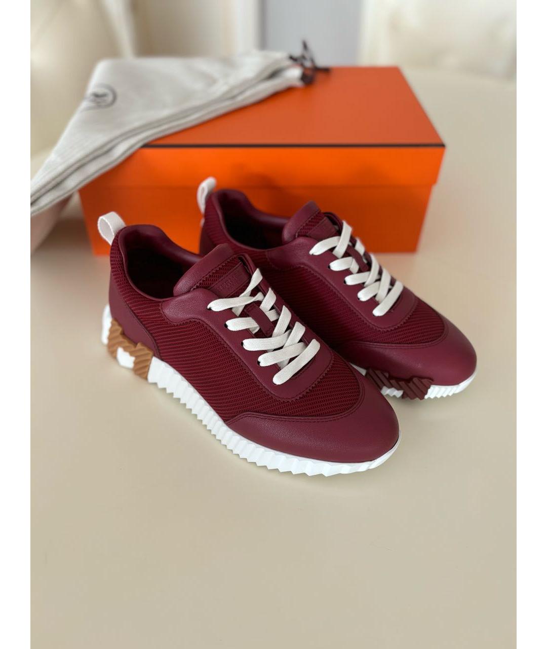 HERMES Бордовые кожаные кроссовки, фото 8