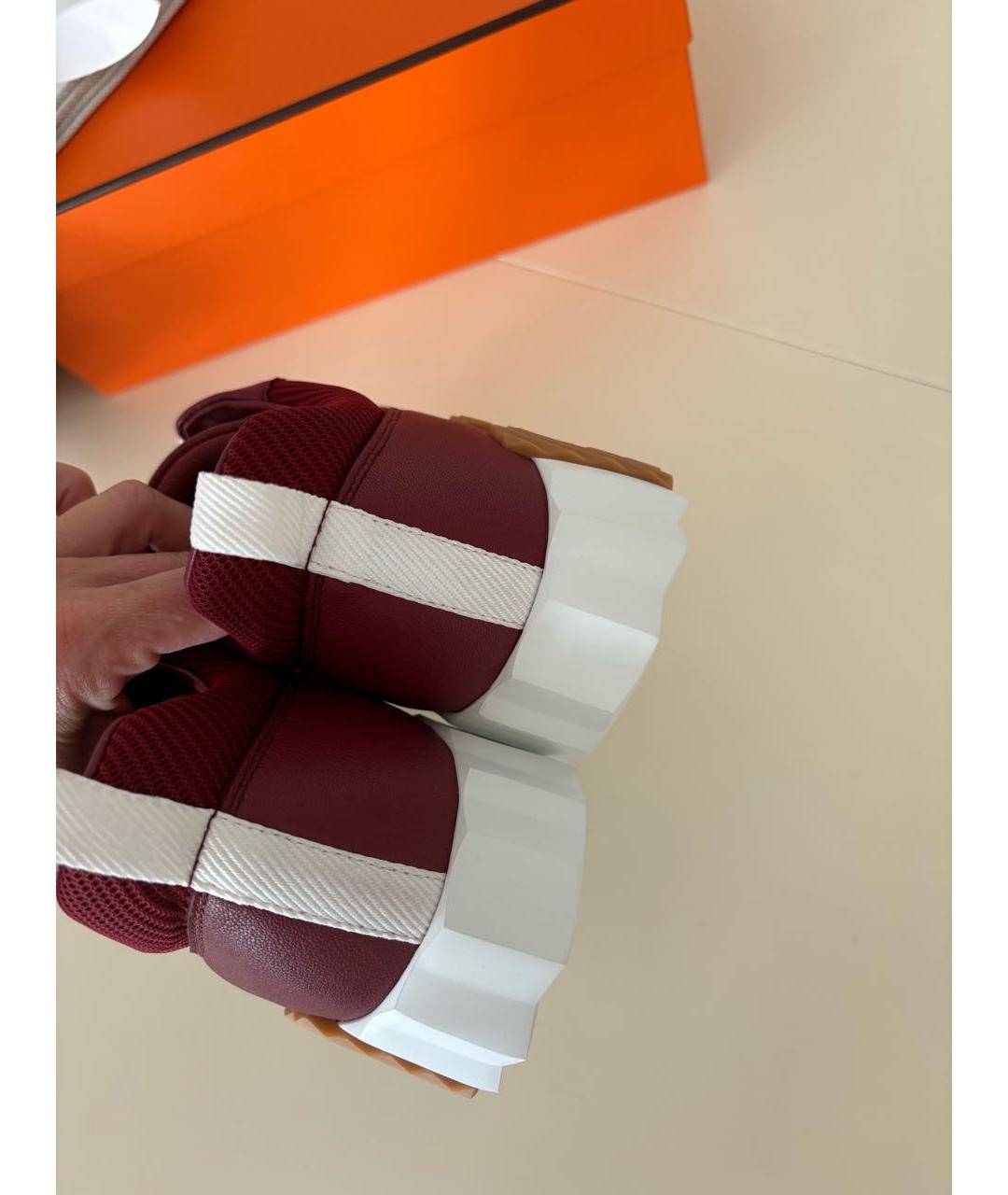 HERMES Бордовые кожаные кроссовки, фото 4