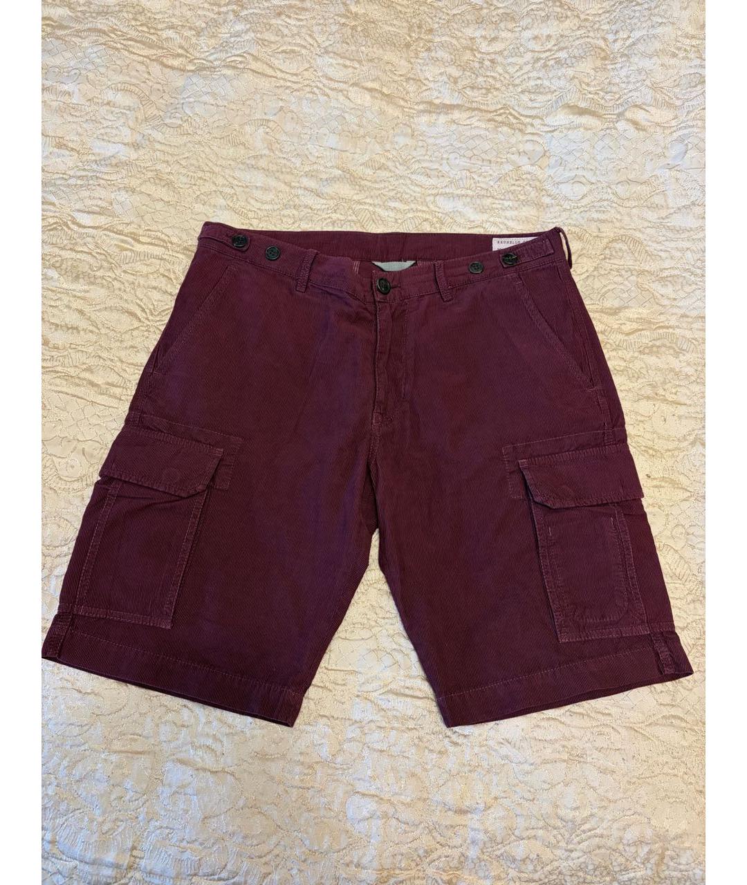 BRUNELLO CUCINELLI Бордовые хлопковые шорты, фото 6