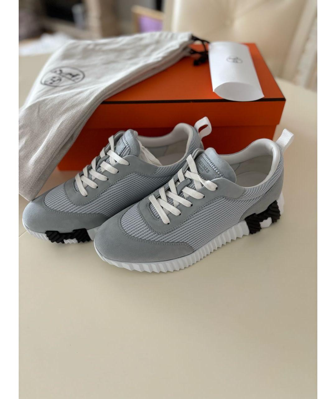 HERMES Серые кожаные кроссовки, фото 8