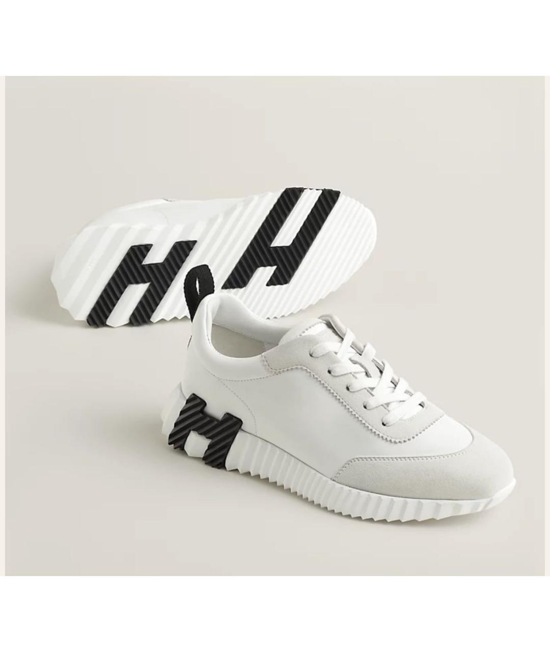 HERMES Белые кожаные кроссовки, фото 9