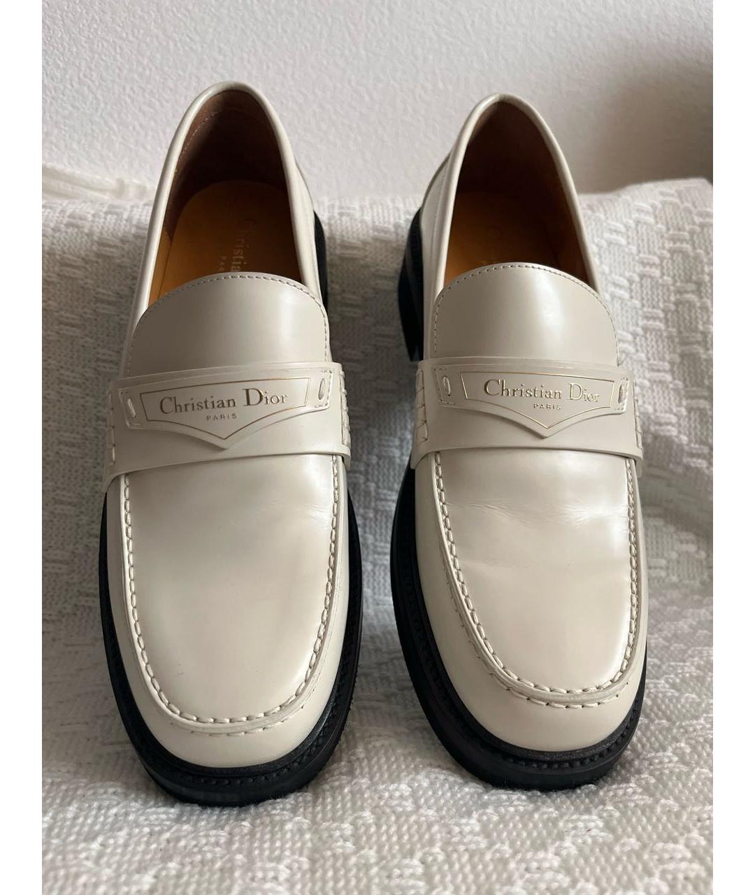CHRISTIAN DIOR Бежевые кожаные лоферы, фото 2