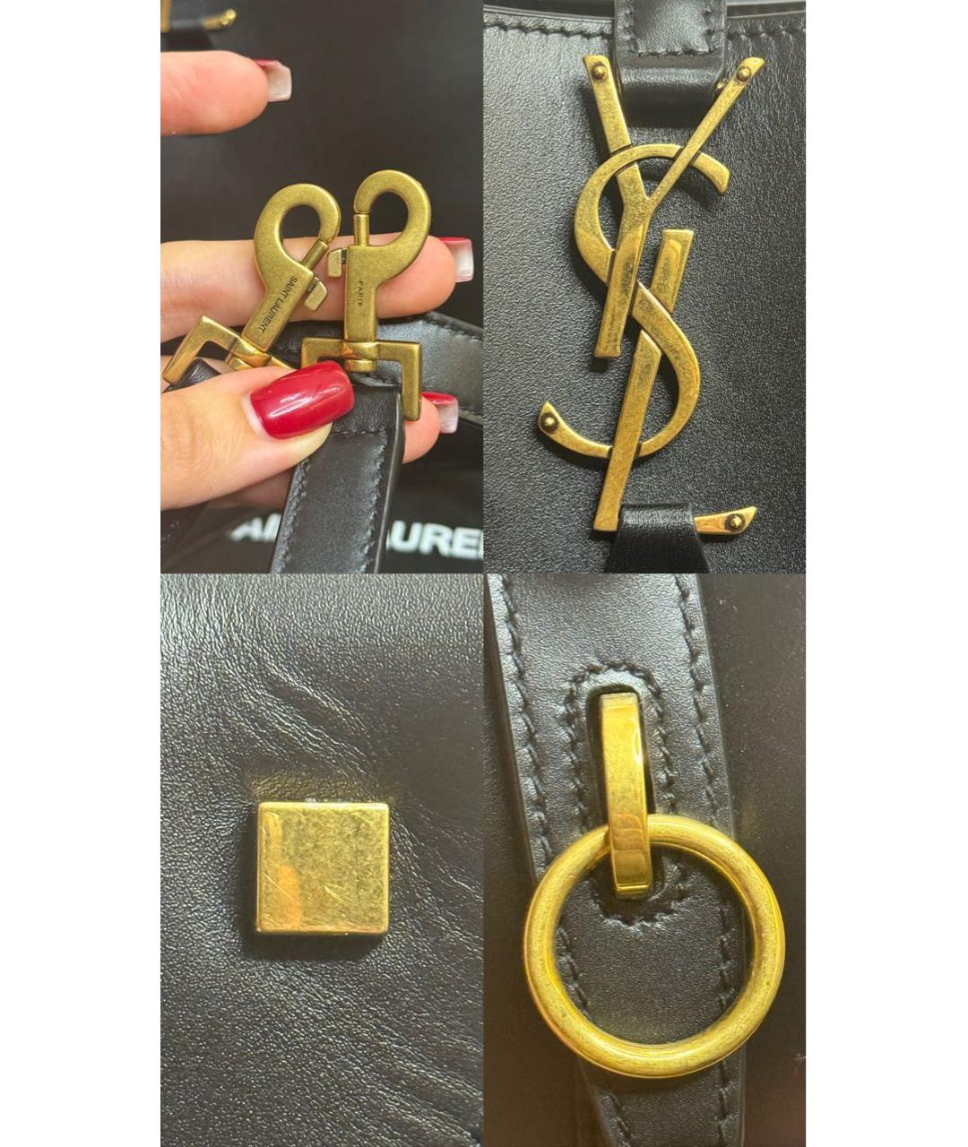 SAINT LAURENT Черная кожаная сумка с короткими ручками, фото 8