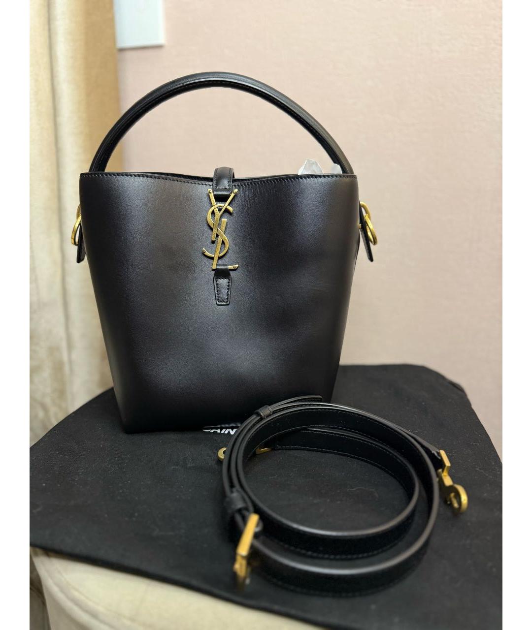 SAINT LAURENT Черная кожаная сумка с короткими ручками, фото 2