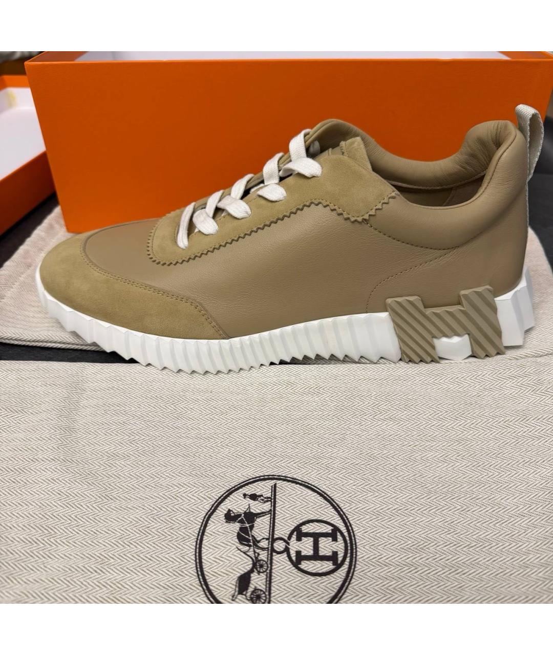 HERMES Бежевые кожаные низкие кроссовки / кеды, фото 2