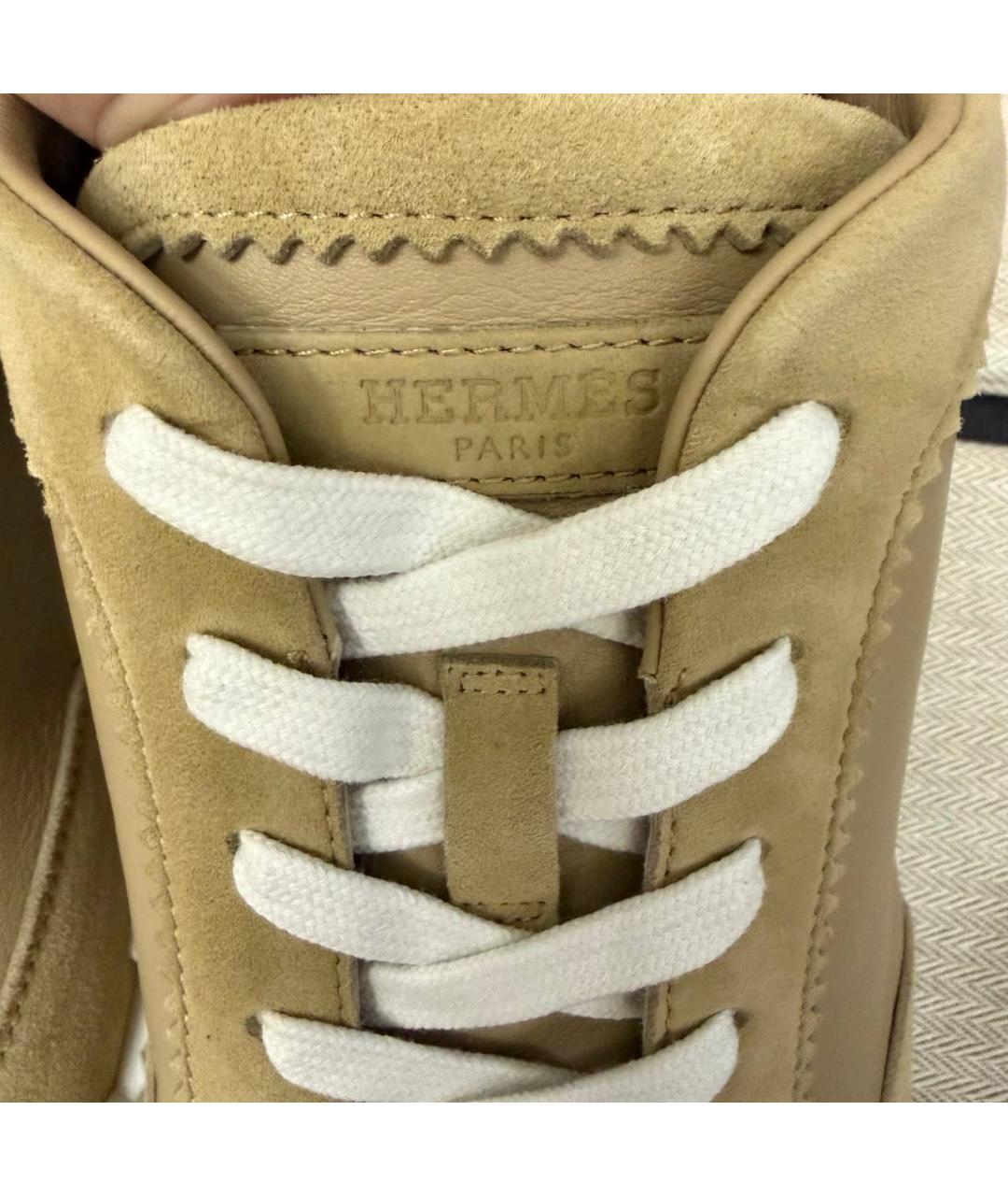HERMES Бежевые кожаные низкие кроссовки / кеды, фото 5