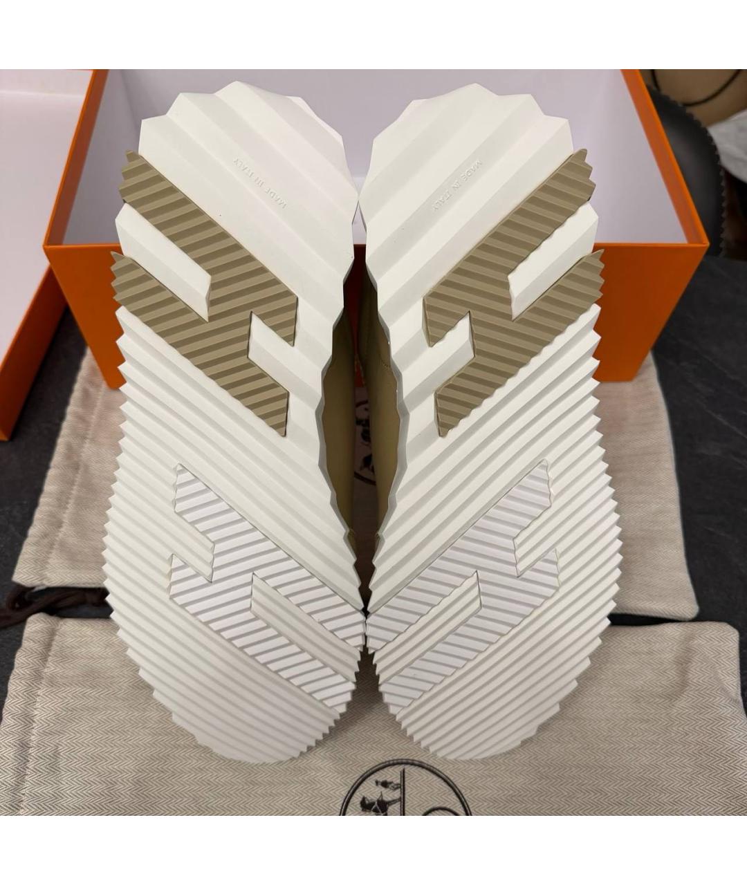 HERMES Бежевые кожаные низкие кроссовки / кеды, фото 6