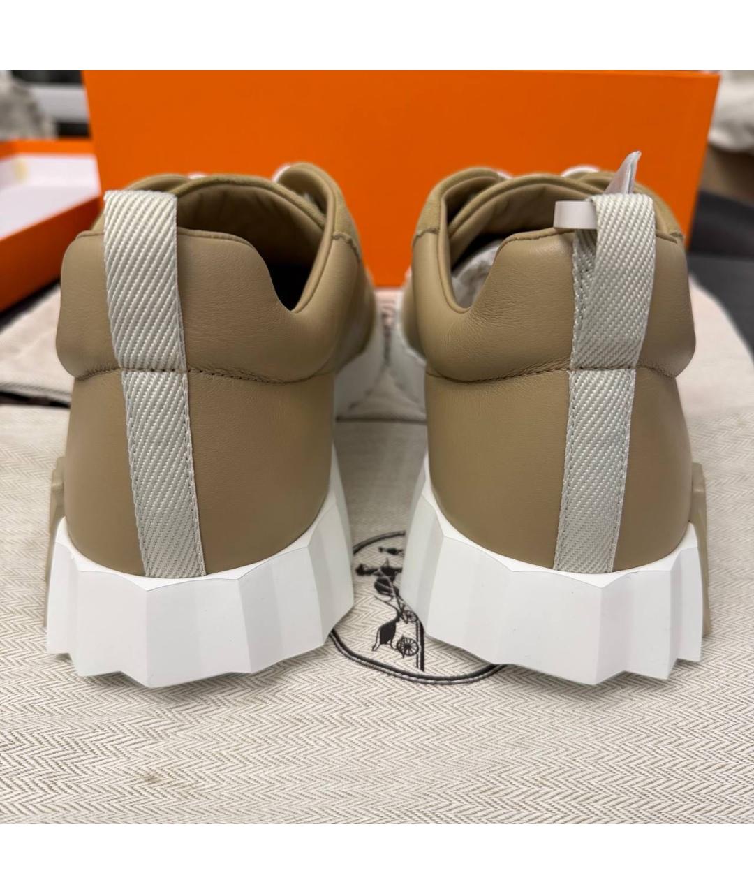 HERMES Бежевые кожаные низкие кроссовки / кеды, фото 7