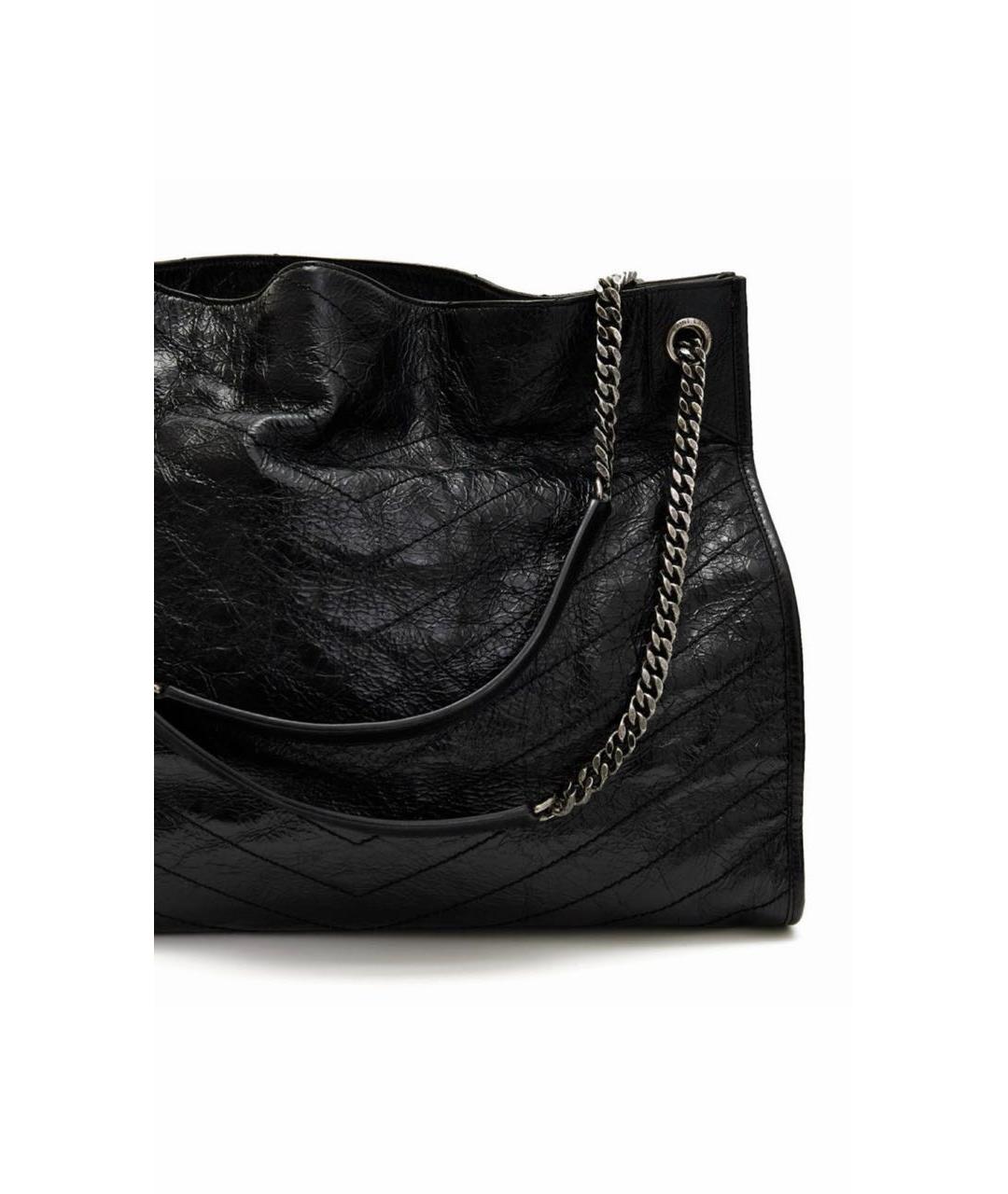 SAINT LAURENT Черная кожаная сумка тоут, фото 7