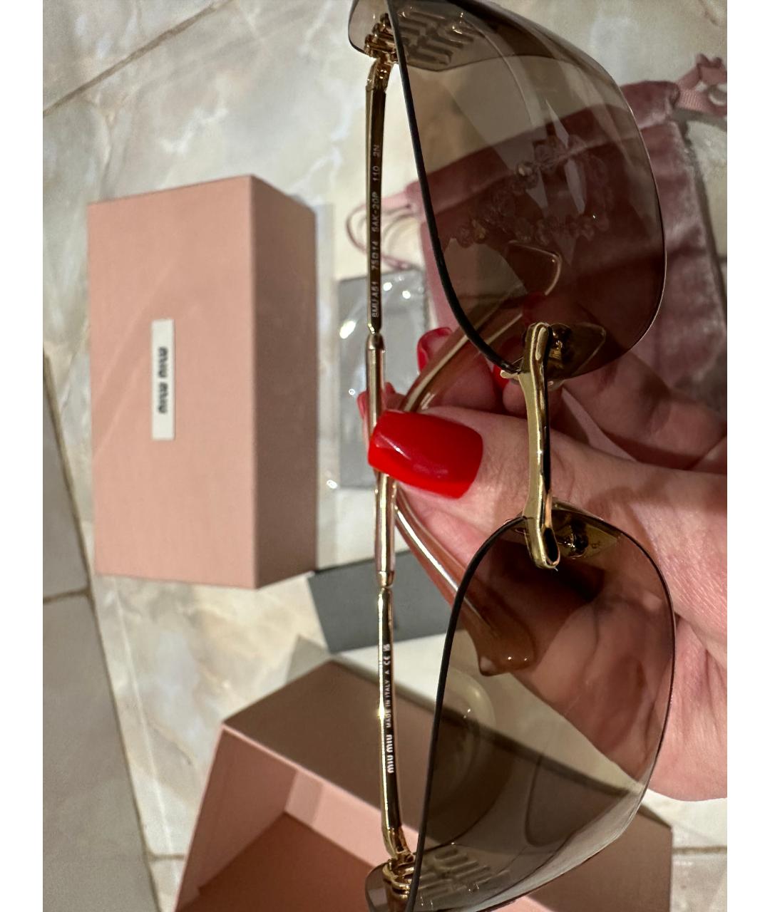 MIU MIU Золотые металлические солнцезащитные очки, фото 3