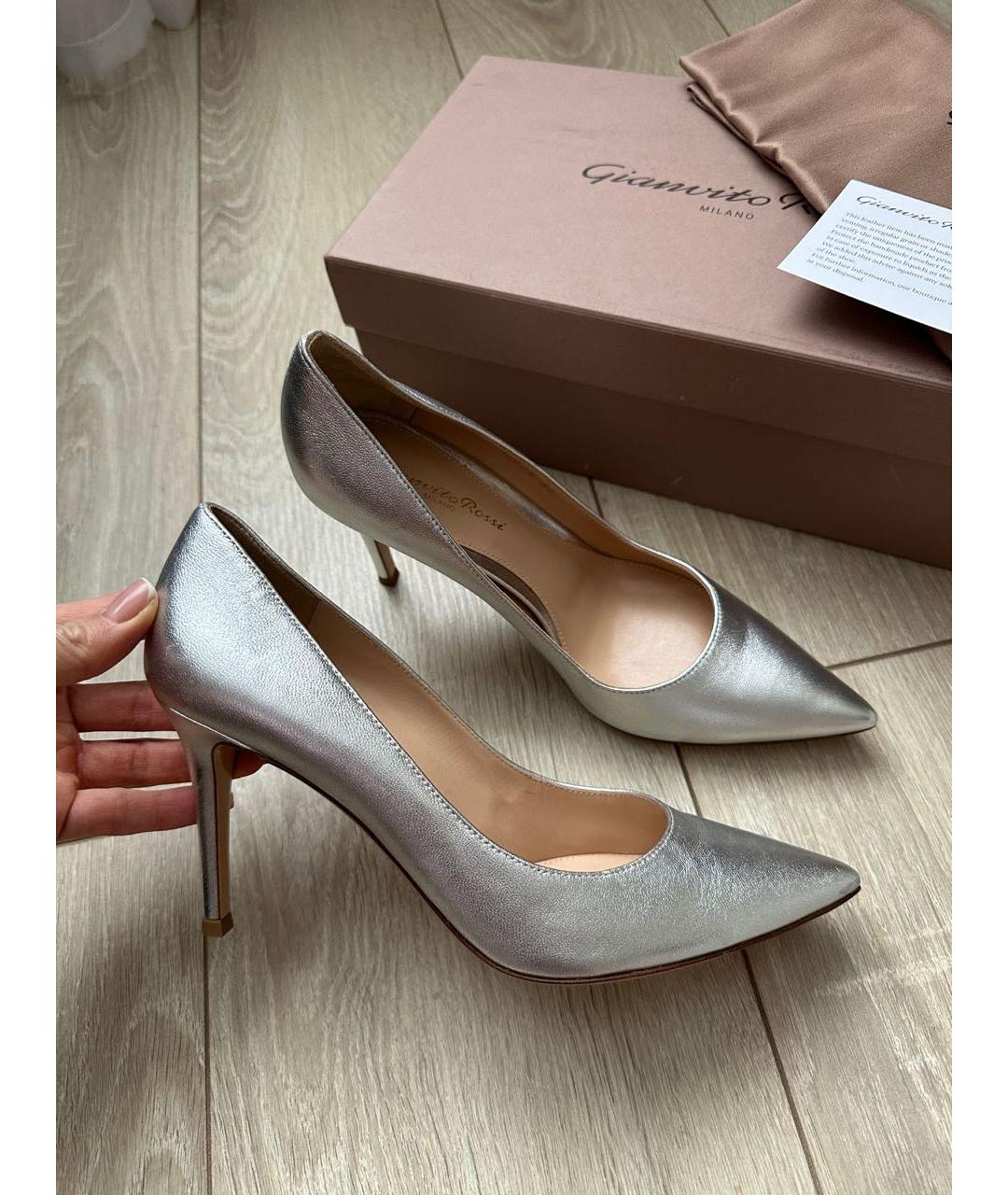 GIANVITO ROSSI Серебряные кожаные туфли, фото 3