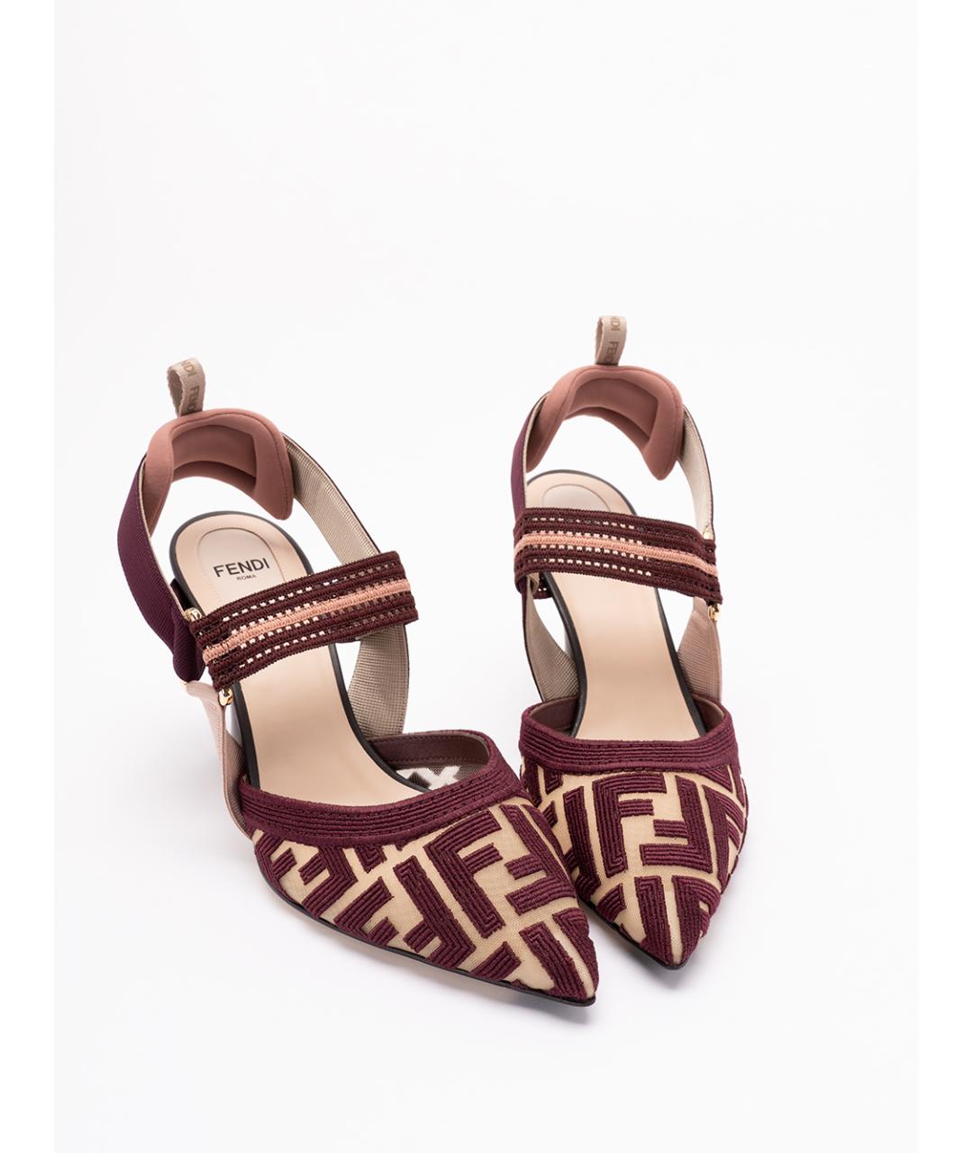 FENDI Бордовые текстильные туфли, фото 6