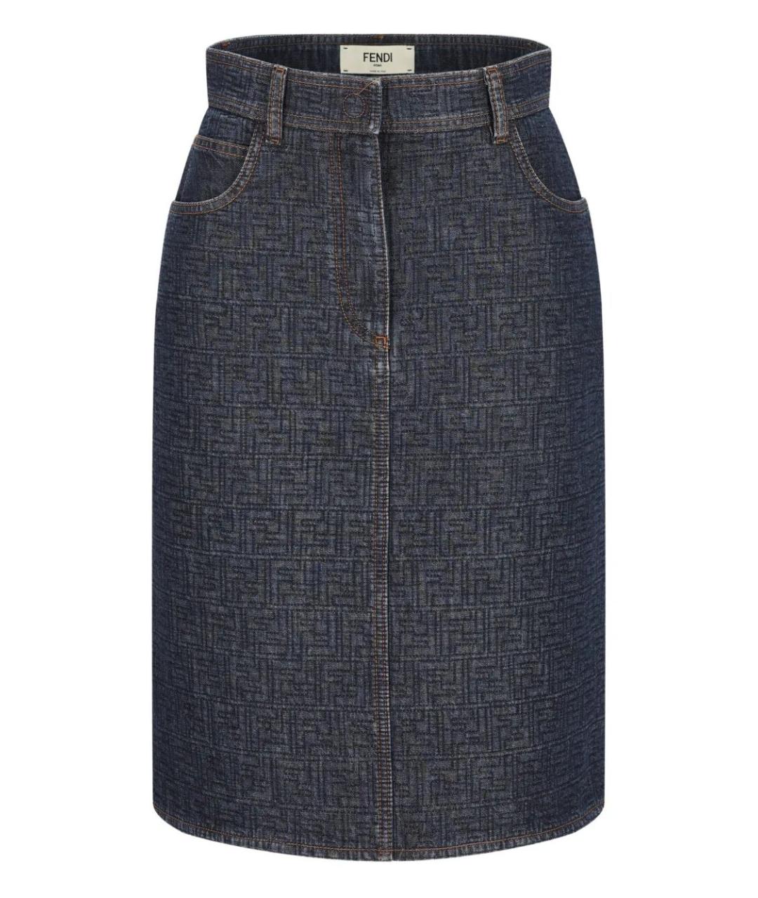 FENDI Темно-синяя хлопковая юбка миди, фото 1