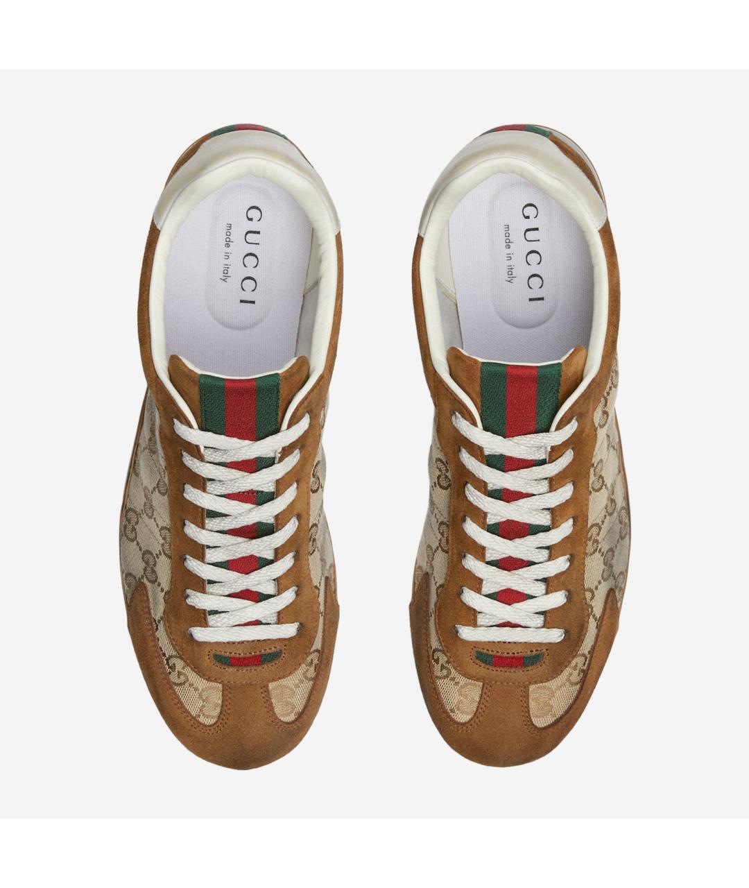 GUCCI Коричневые кожаные низкие кроссовки / кеды, фото 4