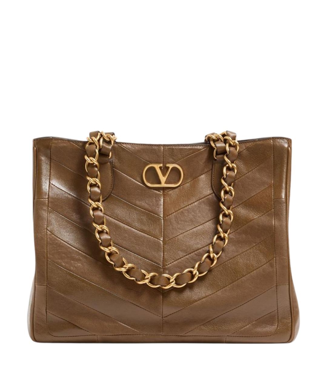 VALENTINO Коричневая кожаная сумка тоут, фото 1