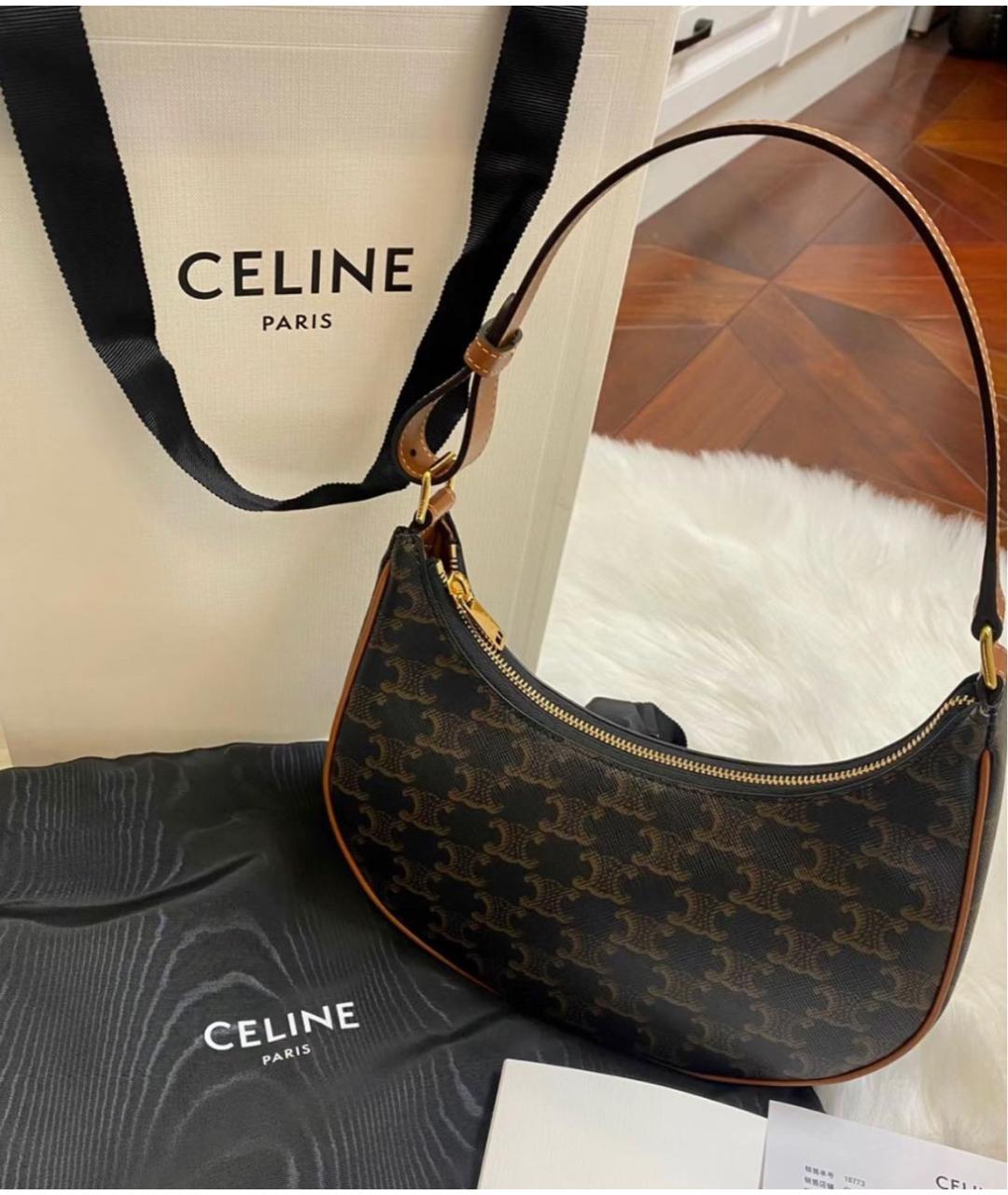 CELINE Коричневая кожаная сумка с короткими ручками, фото 5