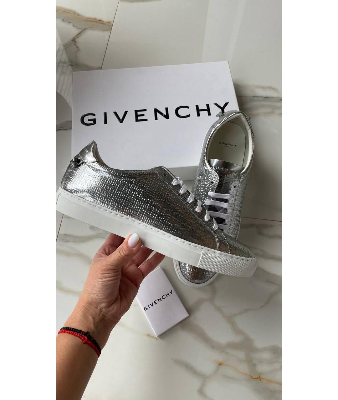 GIVENCHY Серебряные кожаные низкие кроссовки / кеды, фото 3