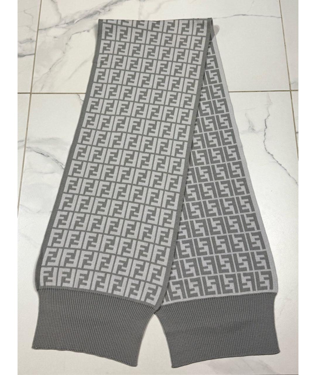 FENDI Серый шерстяной шарф, фото 7