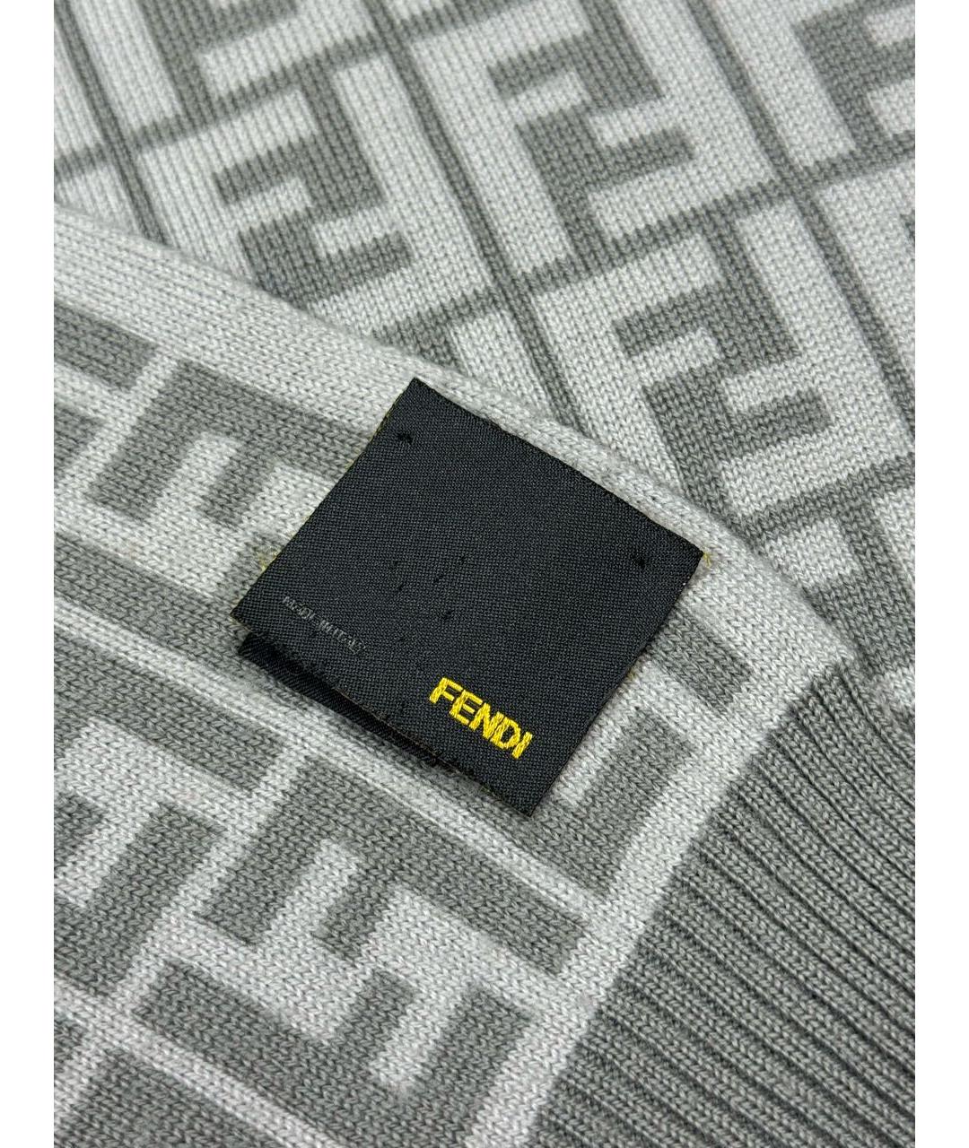 FENDI Серый шерстяной шарф, фото 4