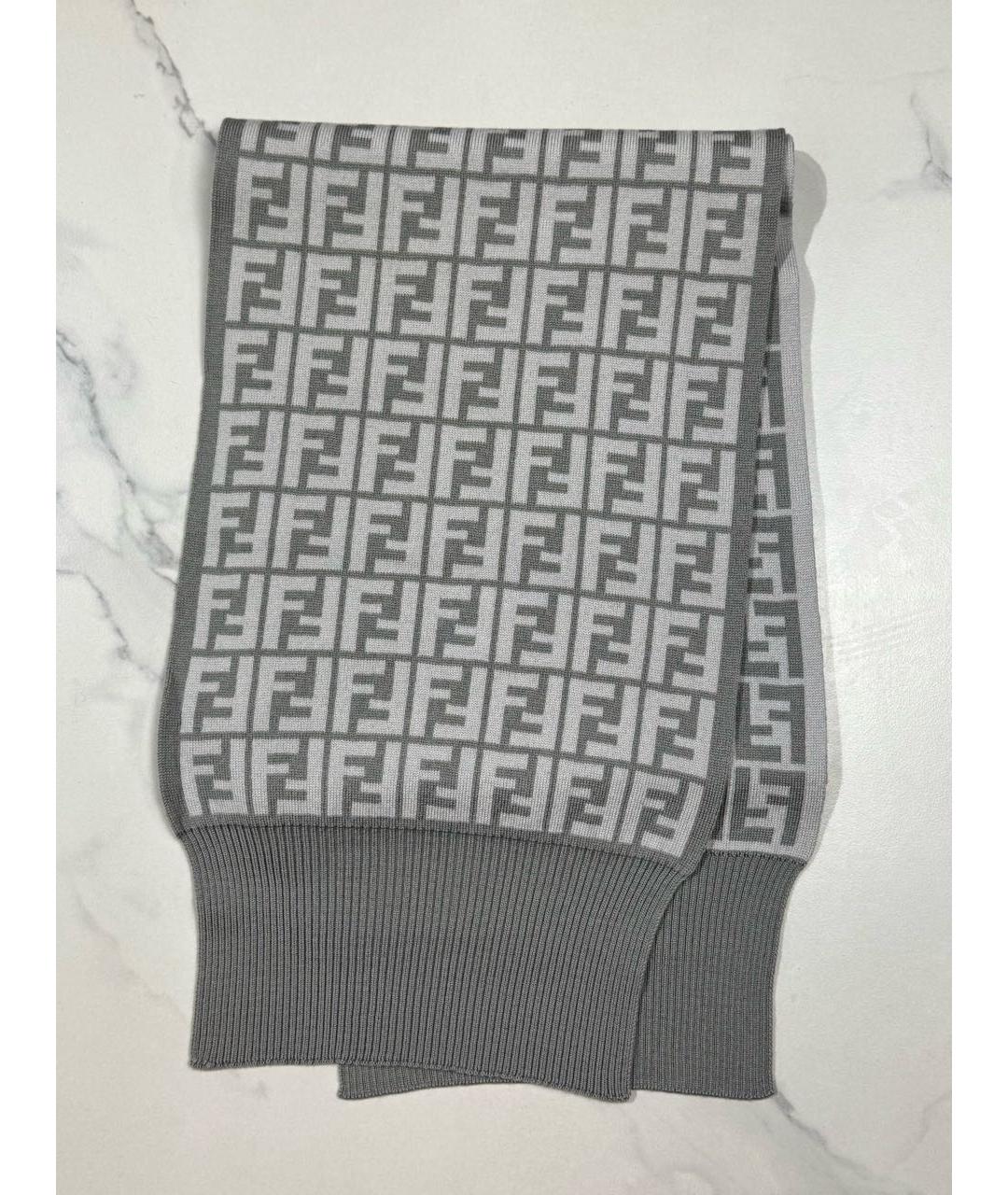FENDI Серый шерстяной шарф, фото 2