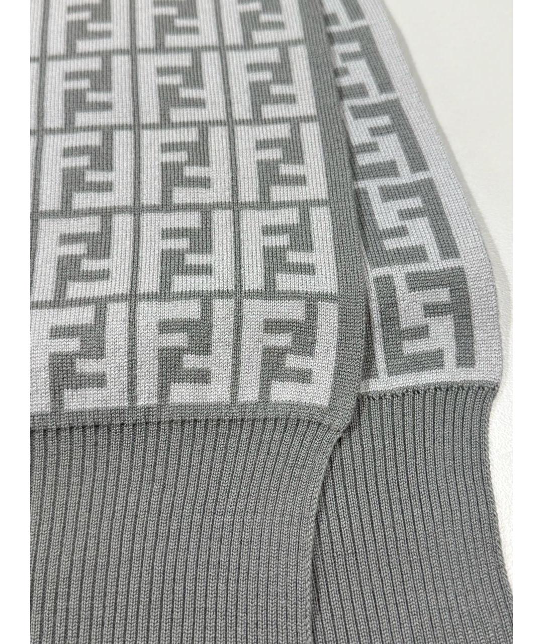 FENDI Серый шерстяной шарф, фото 3