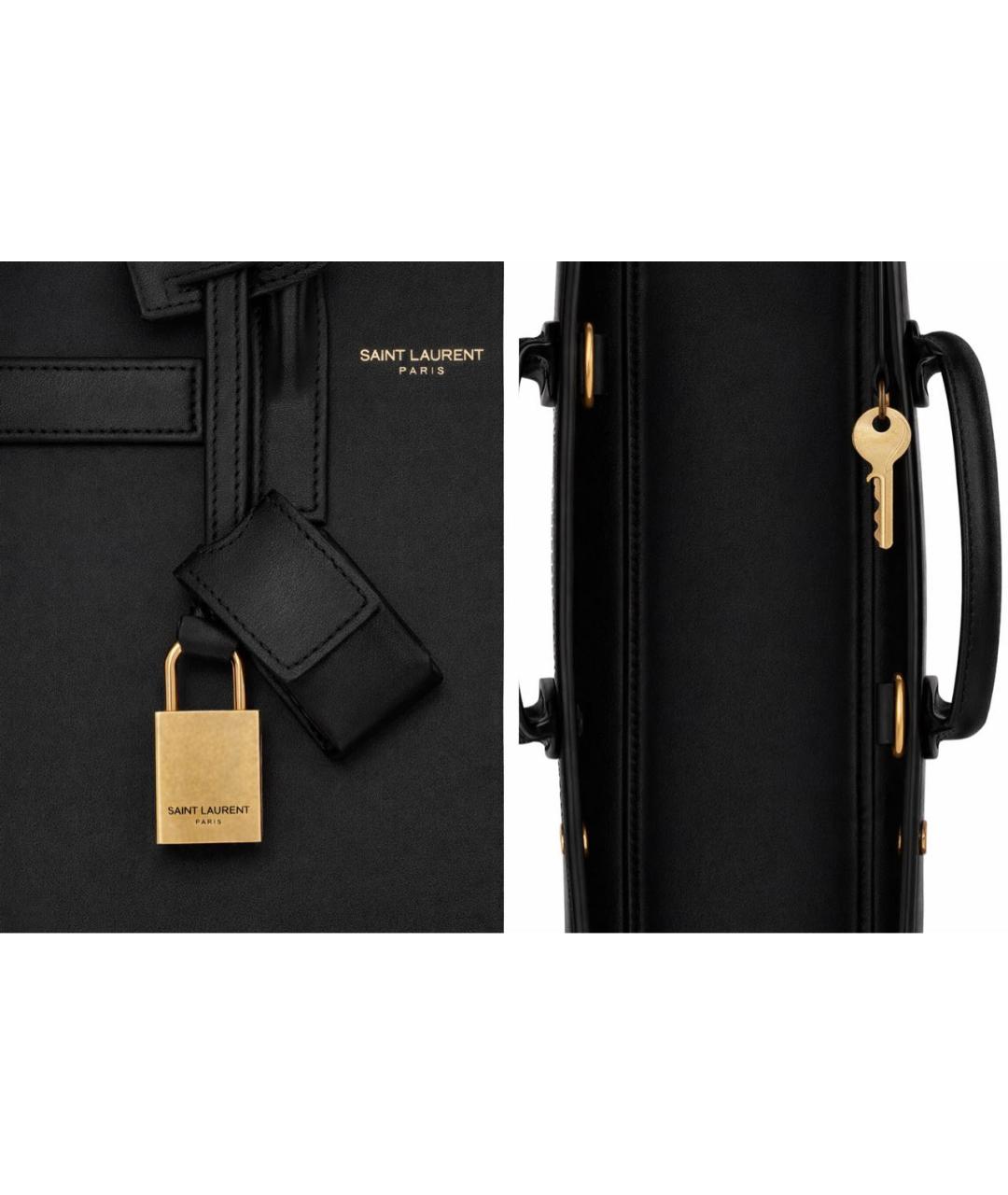 SAINT LAURENT Черная кожаная сумка тоут, фото 5