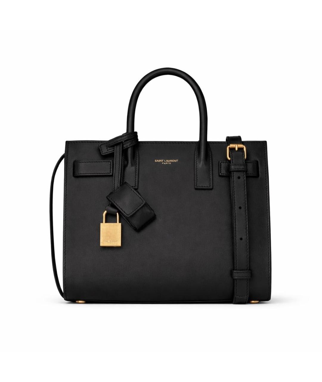 SAINT LAURENT Черная кожаная сумка тоут, фото 7