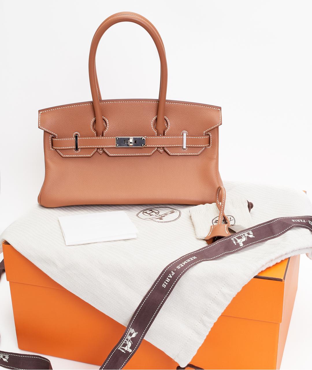 HERMES Коричневая кожаная сумка с короткими ручками, фото 4