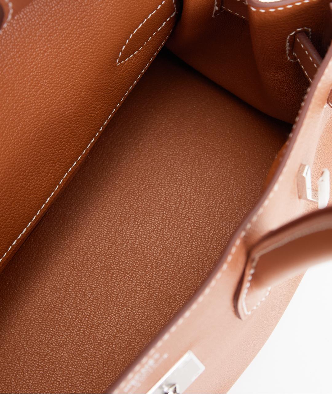 HERMES Коричневая кожаная сумка с короткими ручками, фото 3