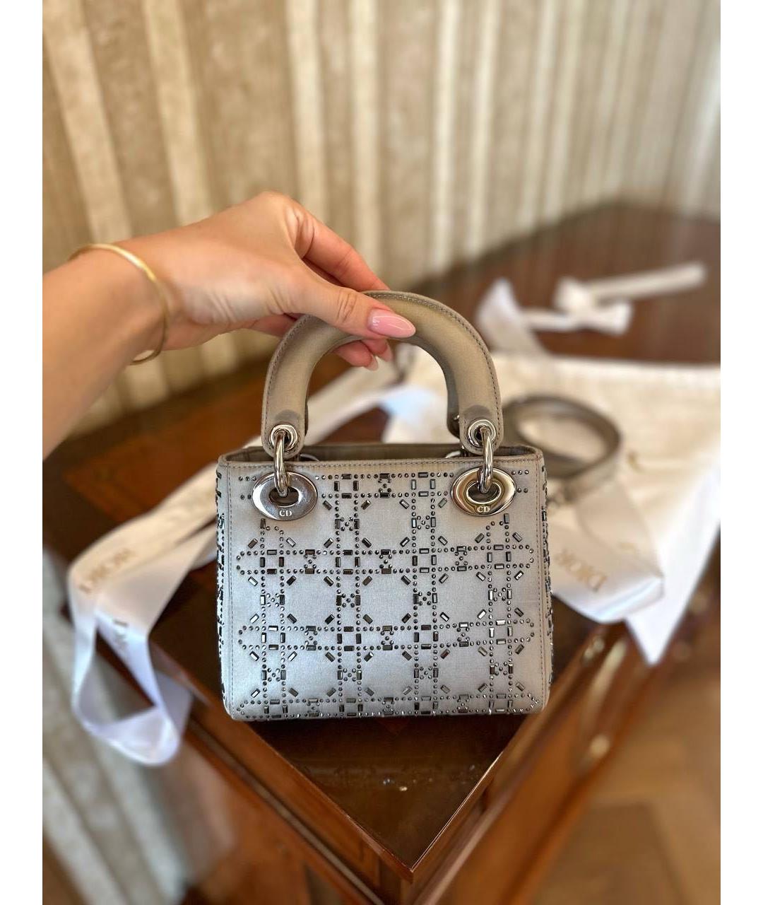 CHRISTIAN DIOR Серебряная шелковая сумка с короткими ручками, фото 7